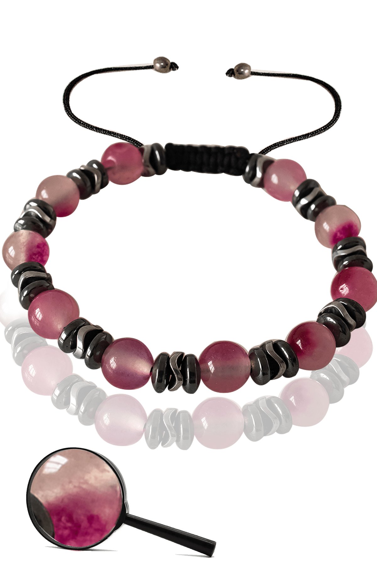 Sertifikalı Gerçek Pembe Renk Kuvars Taşı Bileklik - Ayarlamalı