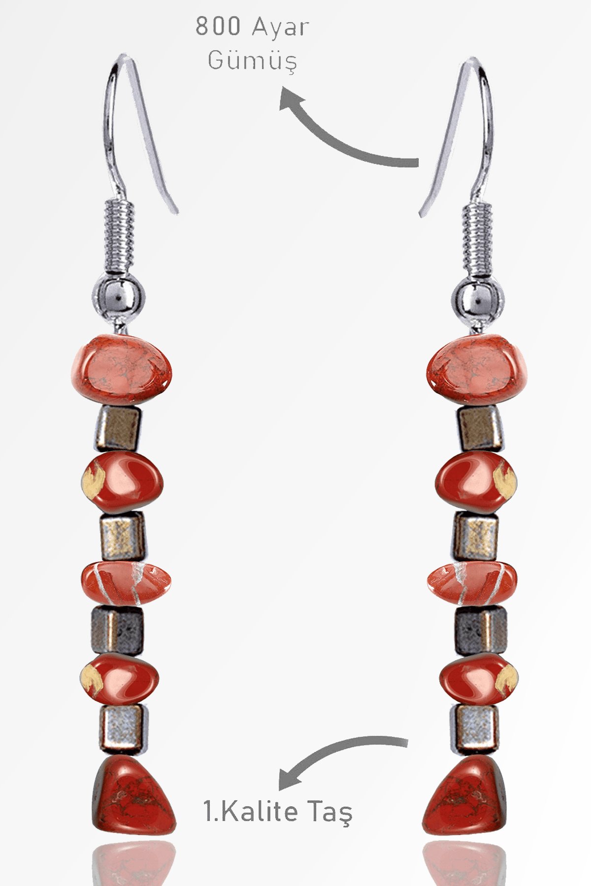 Sertifikalı Ham Kırık Taşlı Model Kırmızı Jasper Taşı Küpe