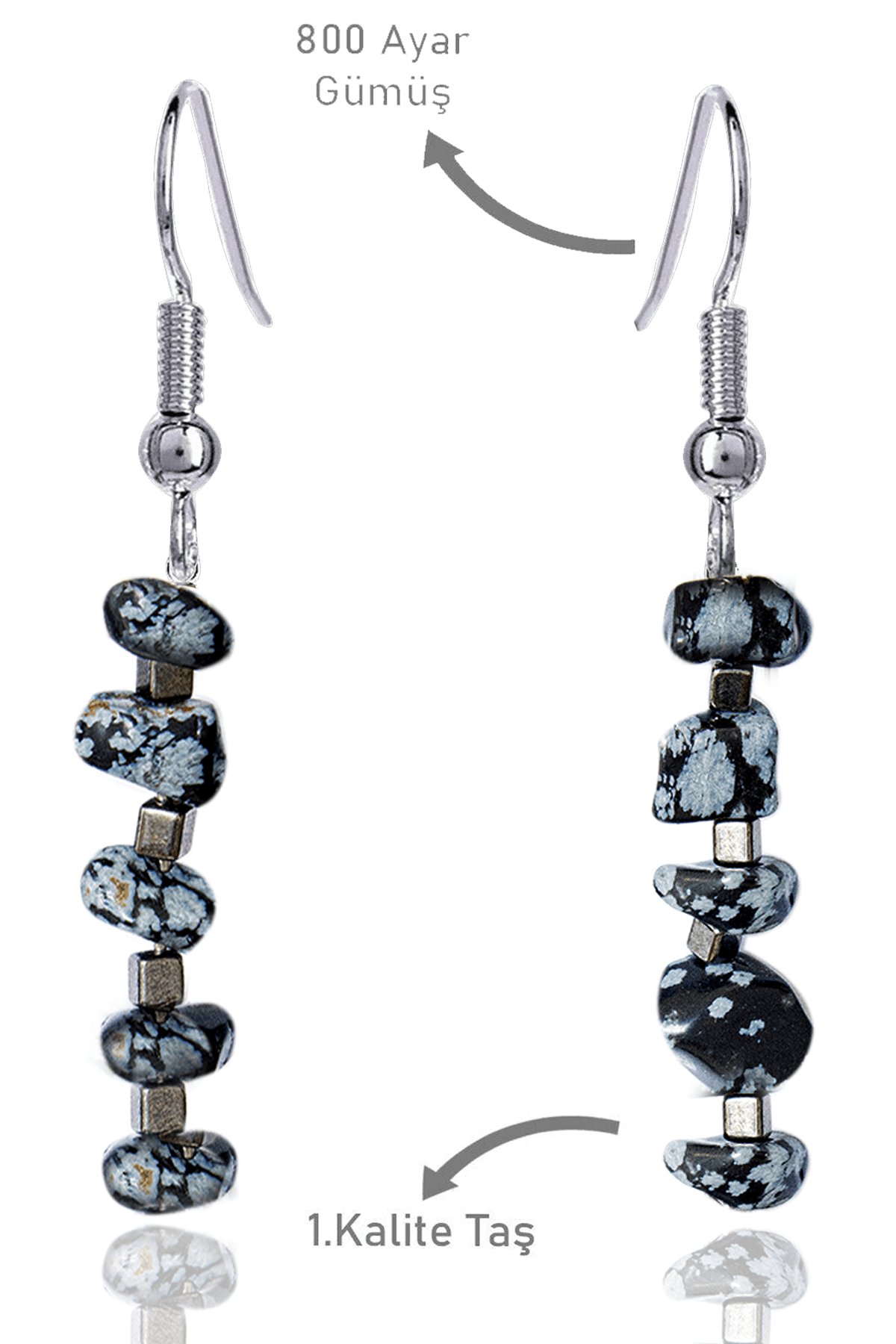 Sertifikalı Kırık Taşlı Model Karlı Obsidyen Taşı Küpe