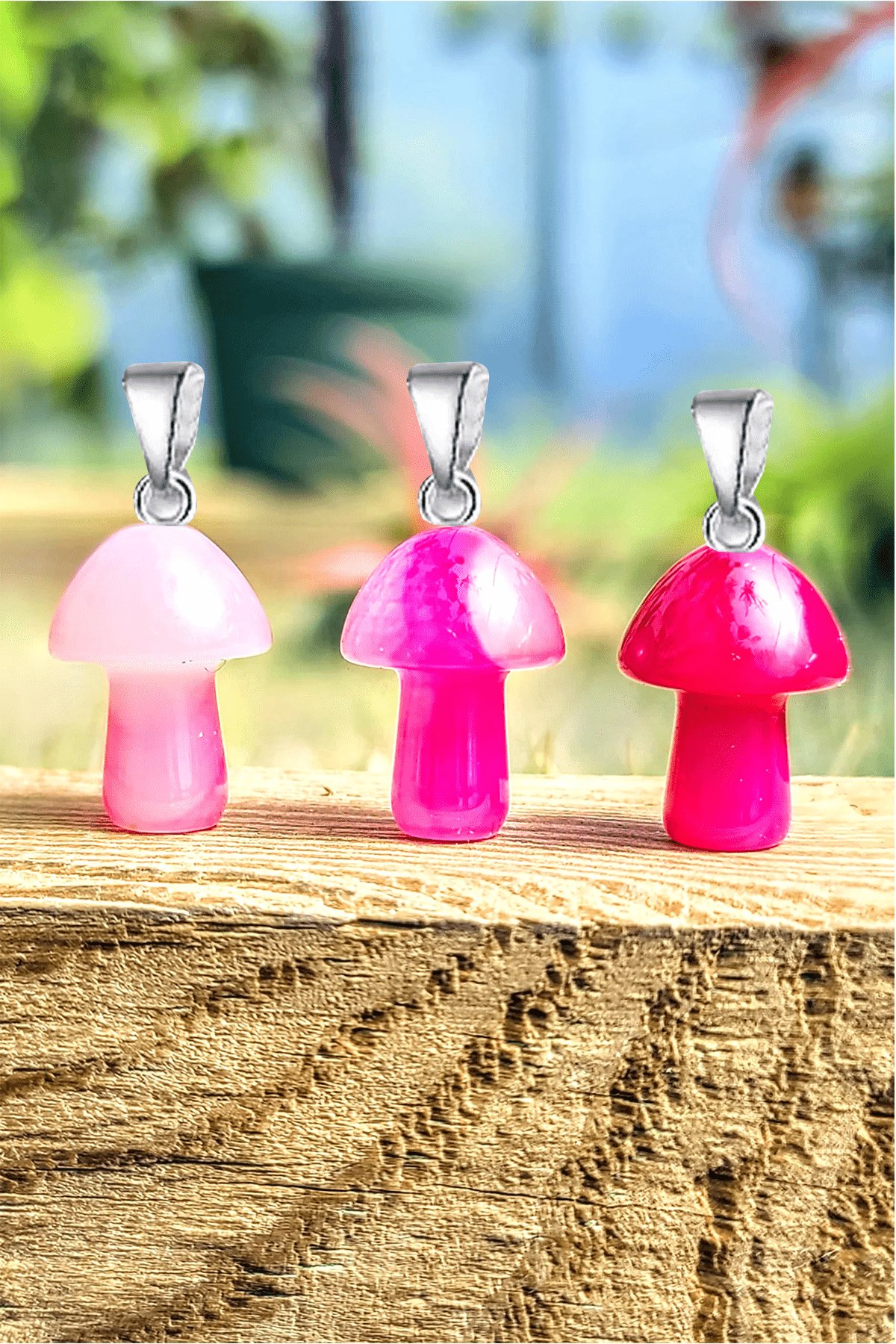 Sertifikalı Mantar Model Pembe Akik Taşı Kolye - Gümüş Aparatlı