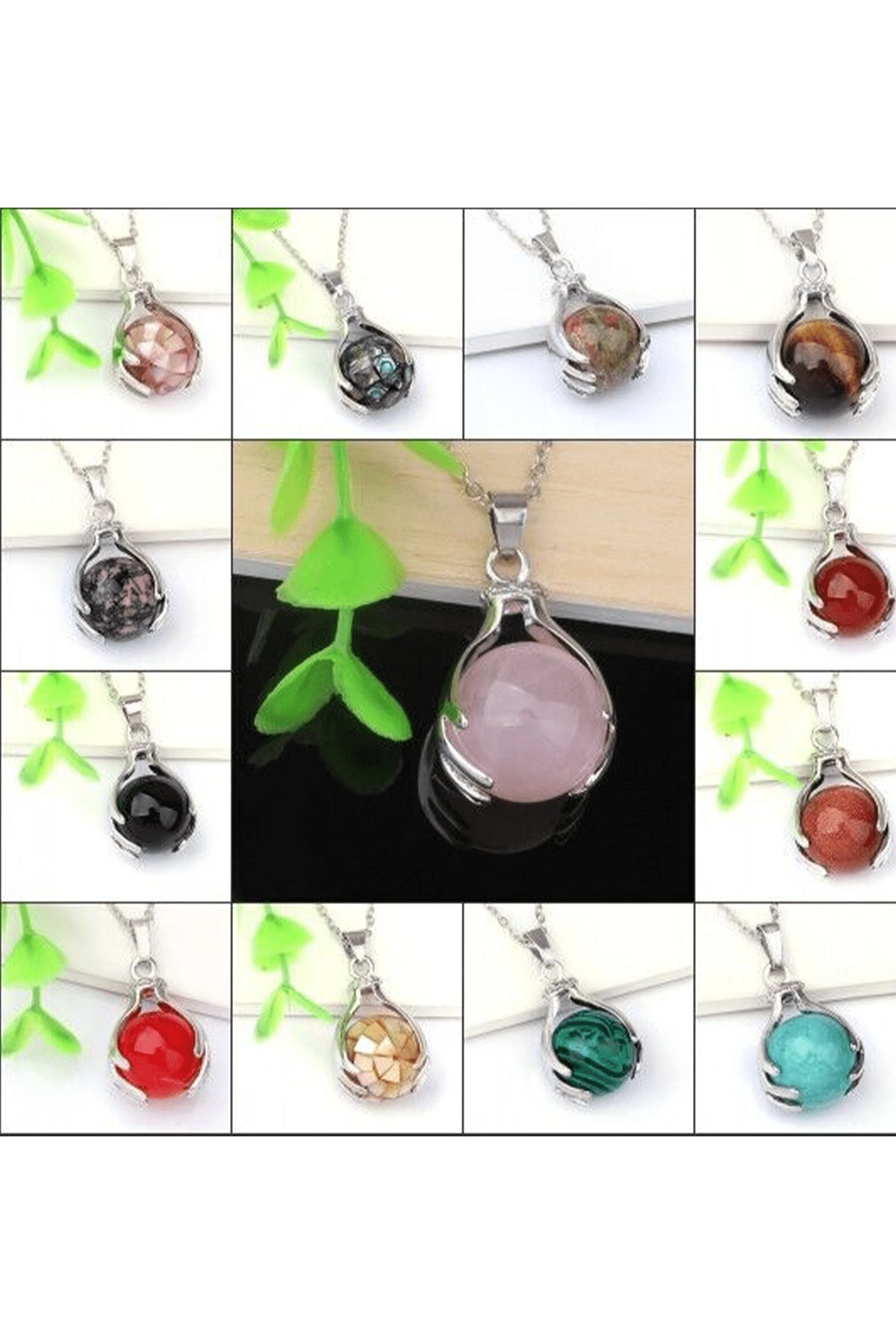 Sertifikalı El Model Gerçek Pembe Kuvars Taşı Kolye