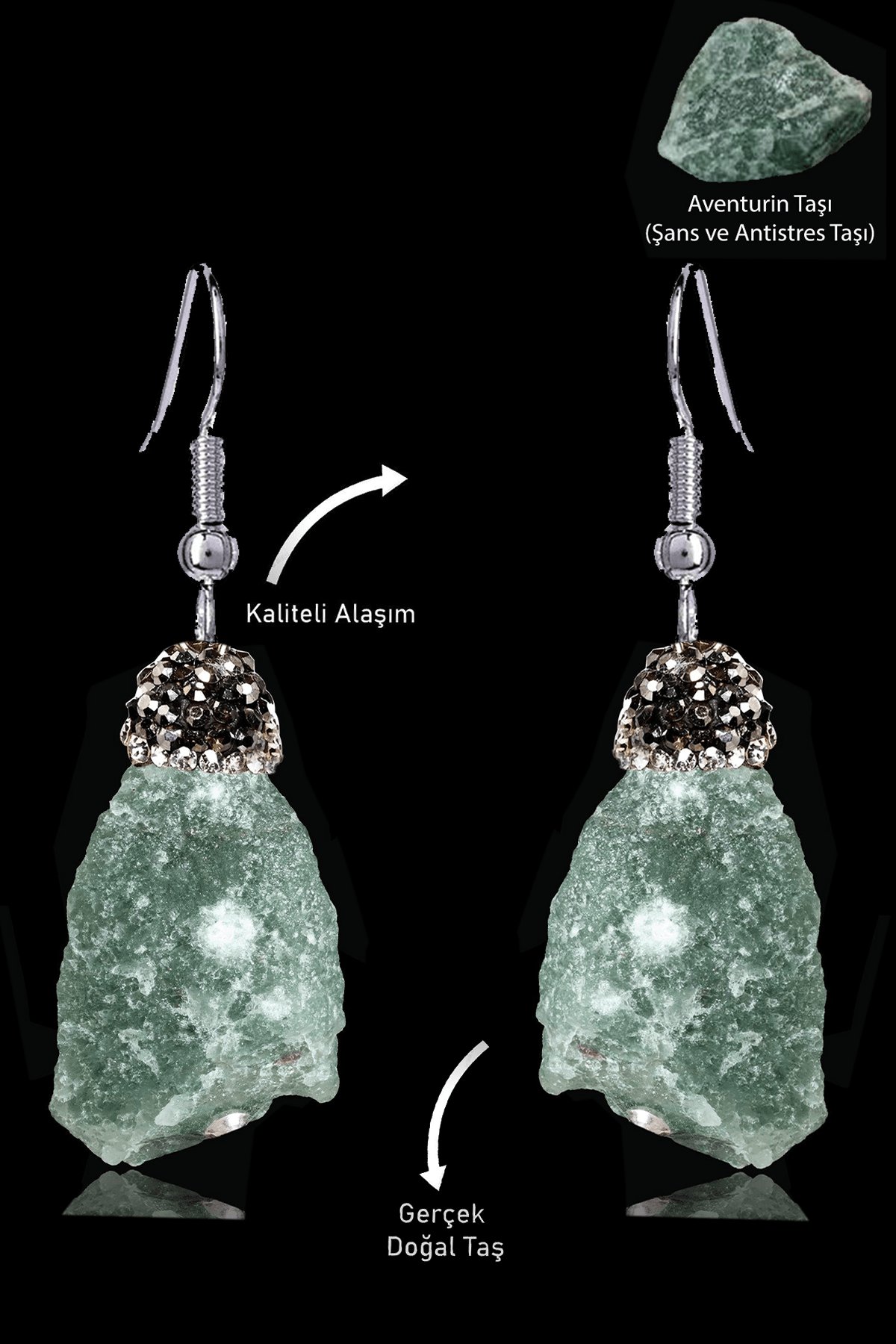 Sertifikalı Zirkon Taşlı Model Ham İşlenmemiş Aventurin Taşı Küpe