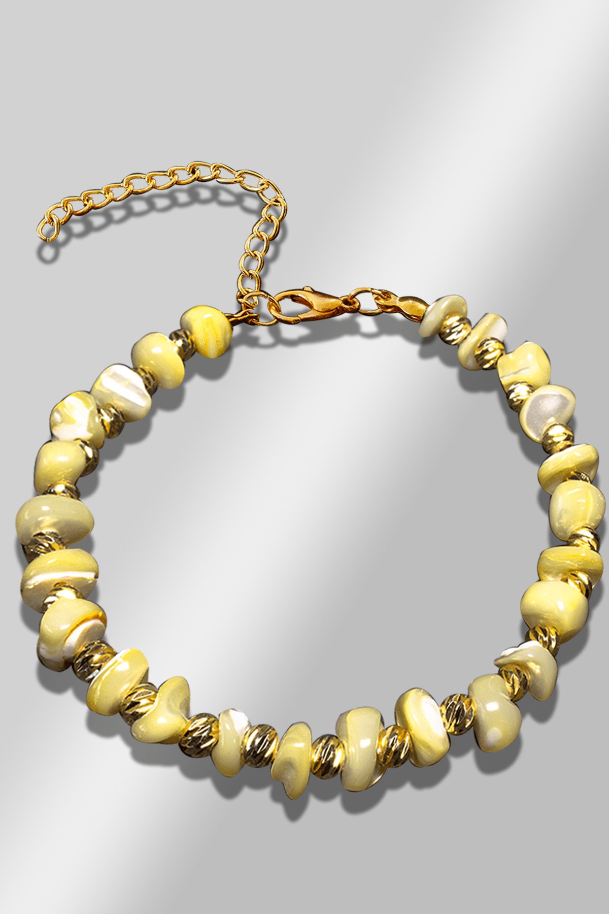 Sertifikalı Amorf Model Limon Sarısı Sedef Taşı Bileklik (Ayarlamalı)