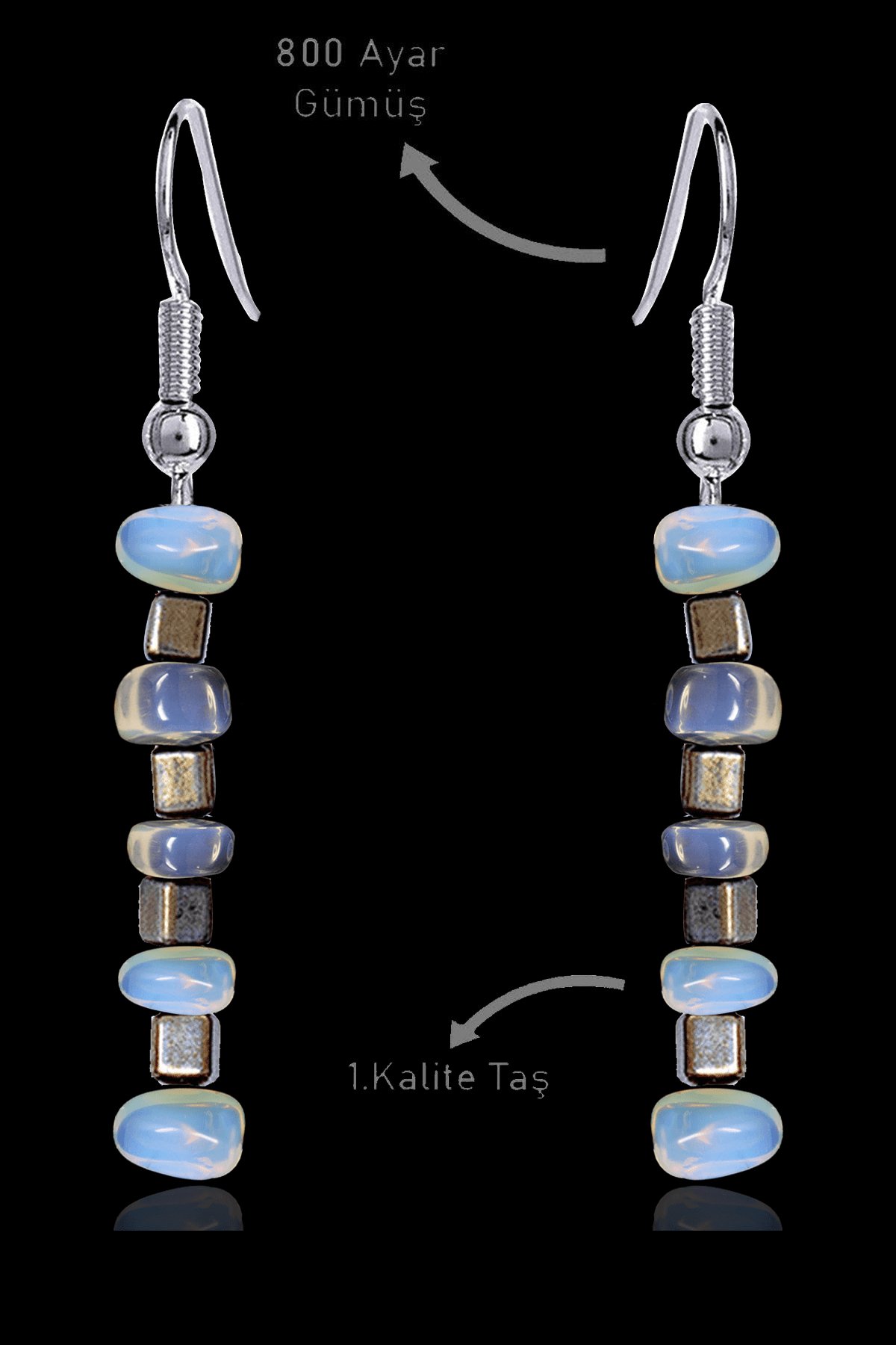 Sertifikalı Ham Kırık Taşlı Model Opal - Opalit Taşı Küpe