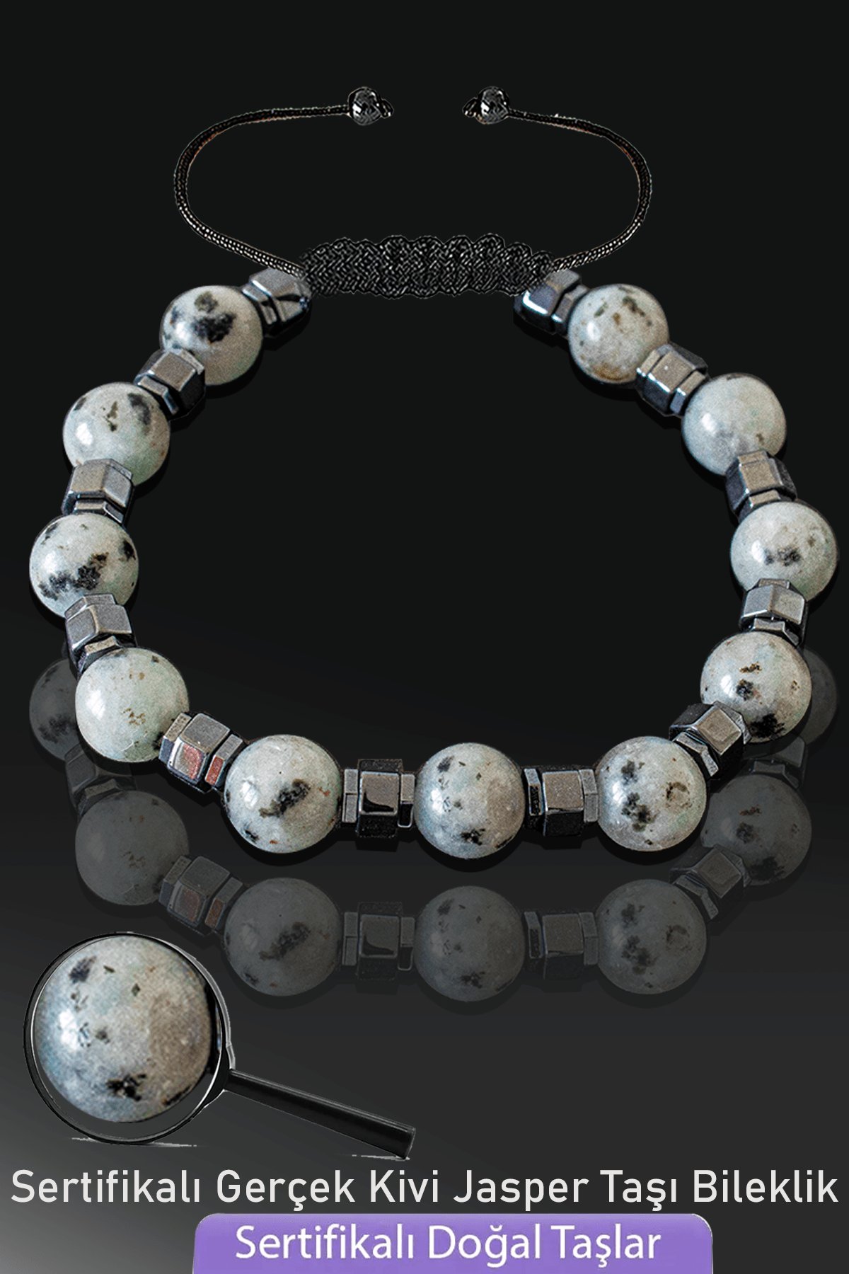 Sertifikalı Gerçek Kivi Jasper Taşı Bileklik - Ayarlamalı