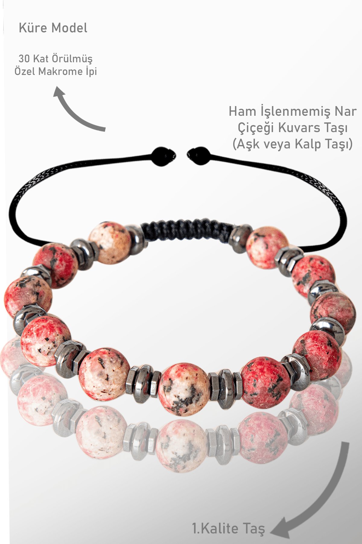 Sertifikalı Ham İşlenmemiş Gerçek Nar Çiçeği Kuvars Taşı Bileklik