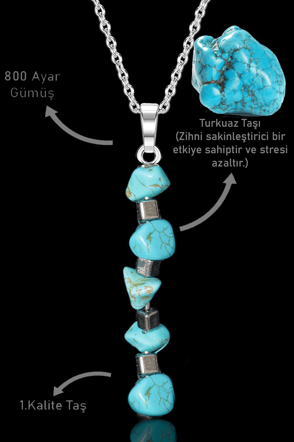 Sertifikalı Kırık Taşlı Model Turkuaz Taşı Kolye