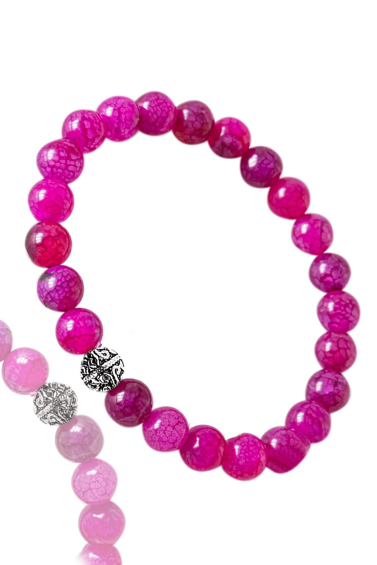 Sertifikalı Damarlı Pembe Akik Taşı Bileklik - Gümüş Aparatlı