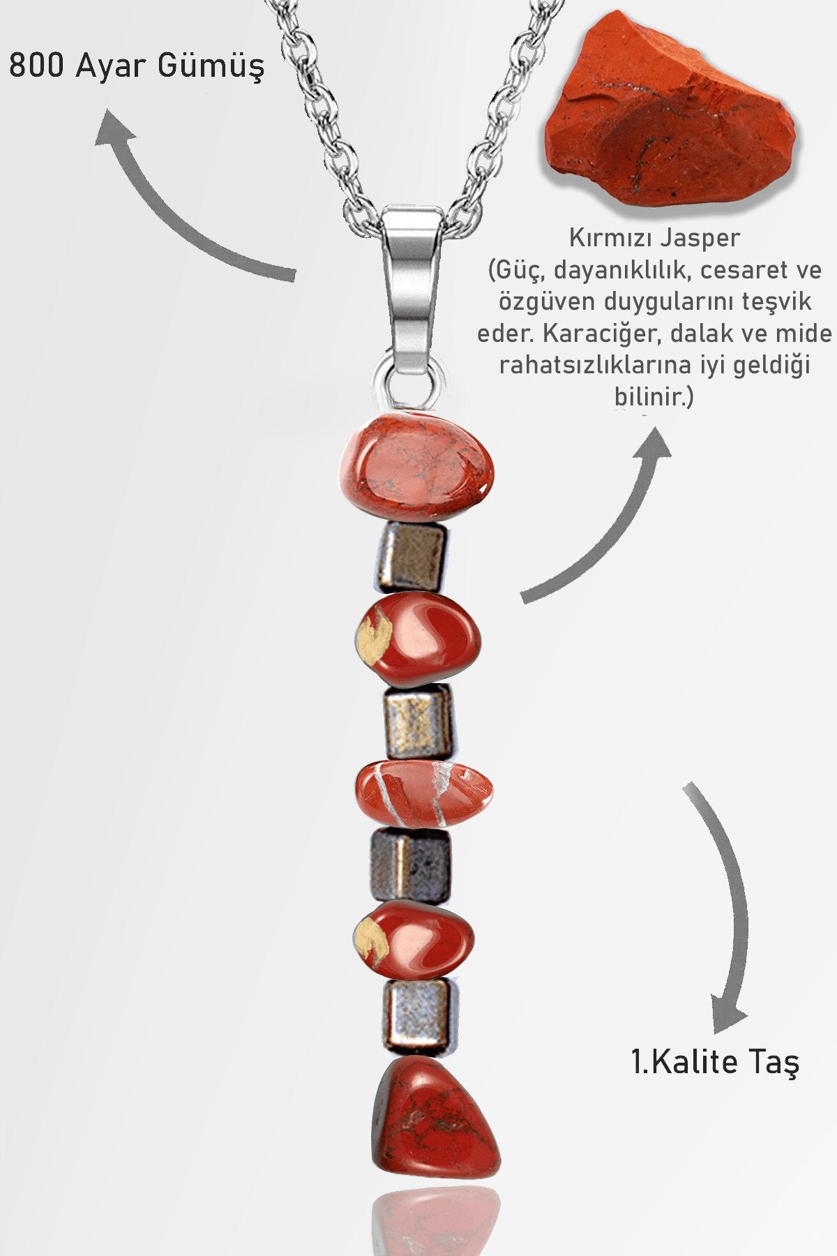 Sertifikalı AAA+ Kırık Taşlı Model Kırmızı Jasper Taşı Kolye