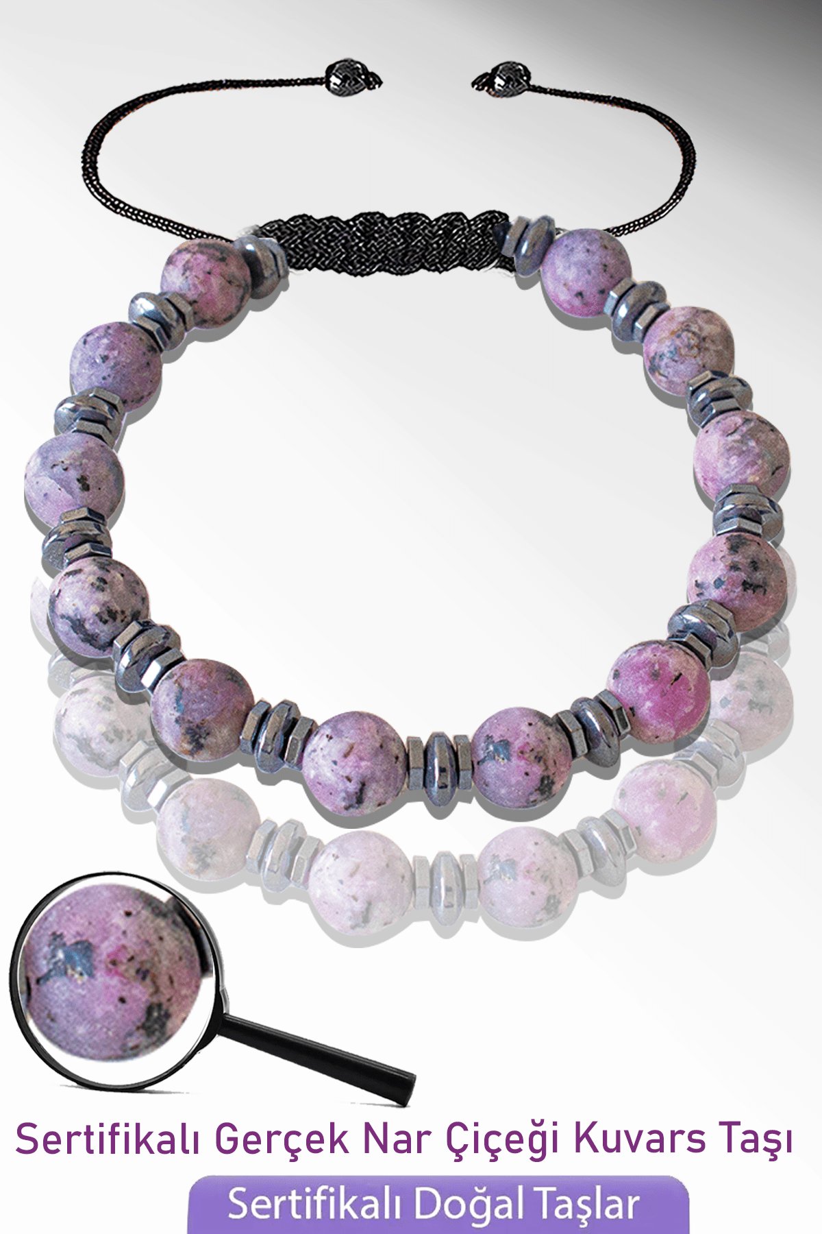 Sertifikalı Ham İşlenmemiş Nar Çiçeği Kuvars Taşı Bileklik - Ayarlamalı