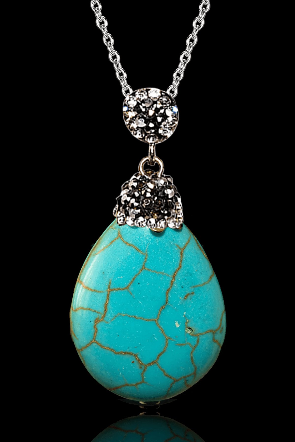 Sertifikalı XL Zirkon Taşlı Damla Model Firuze Taşı Kolye (Turkuaz Taşı)