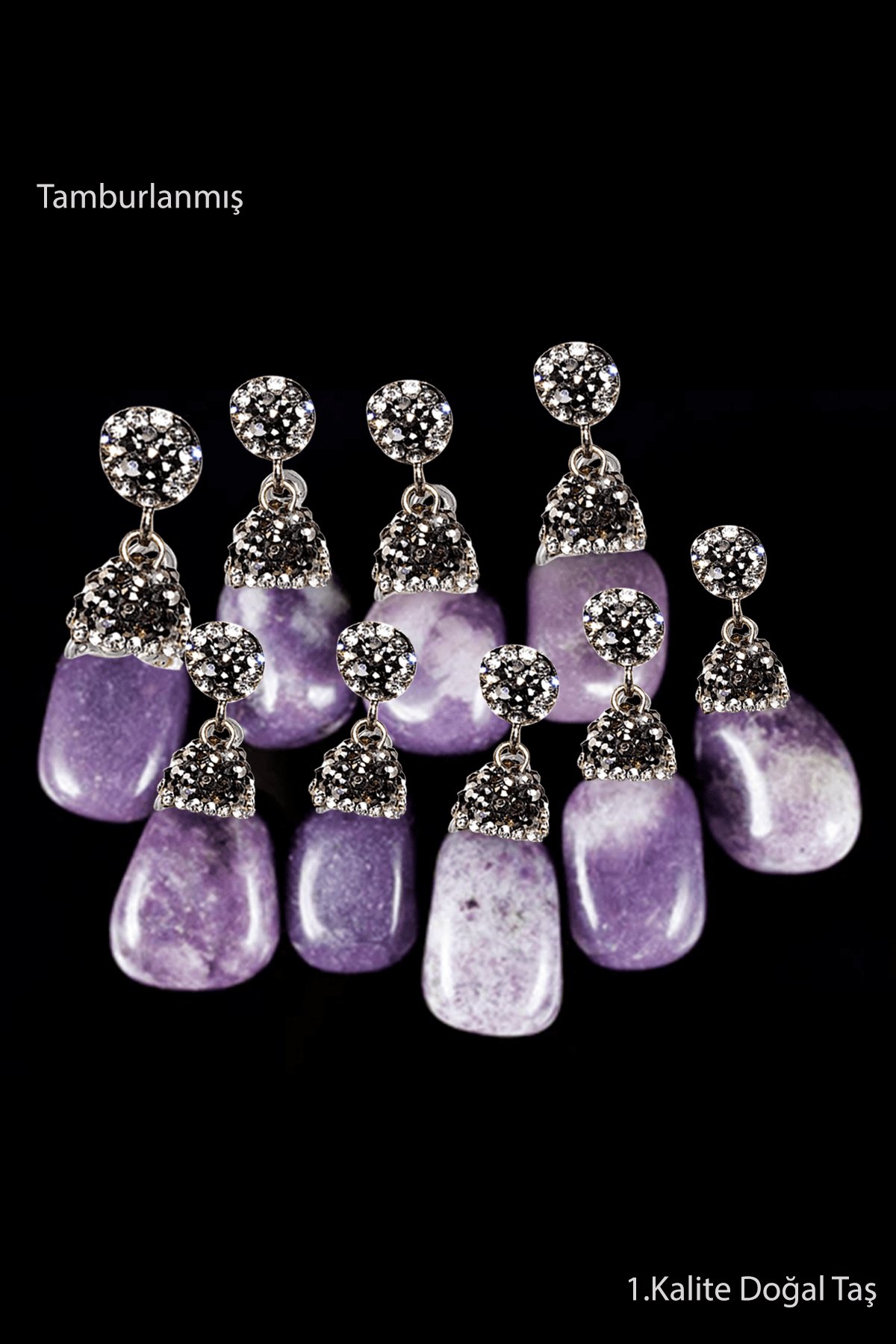 Sertifikalı Zirkon Taşlı Tamburlanmış Lepidolit Taşı Kolye