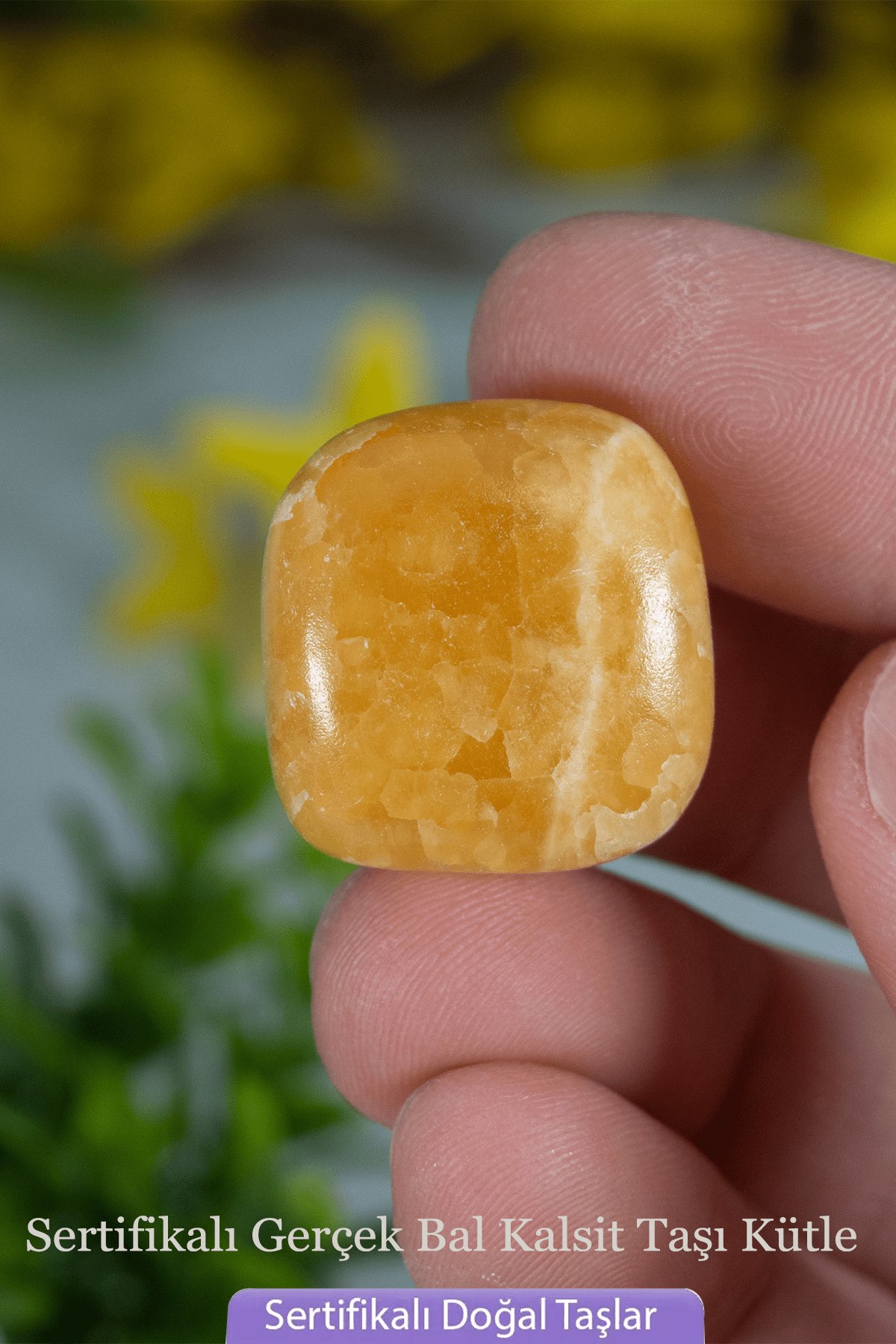Sertifikalı Tamburlanmış Gerçek Portakal Kalsit Taşı Kütle