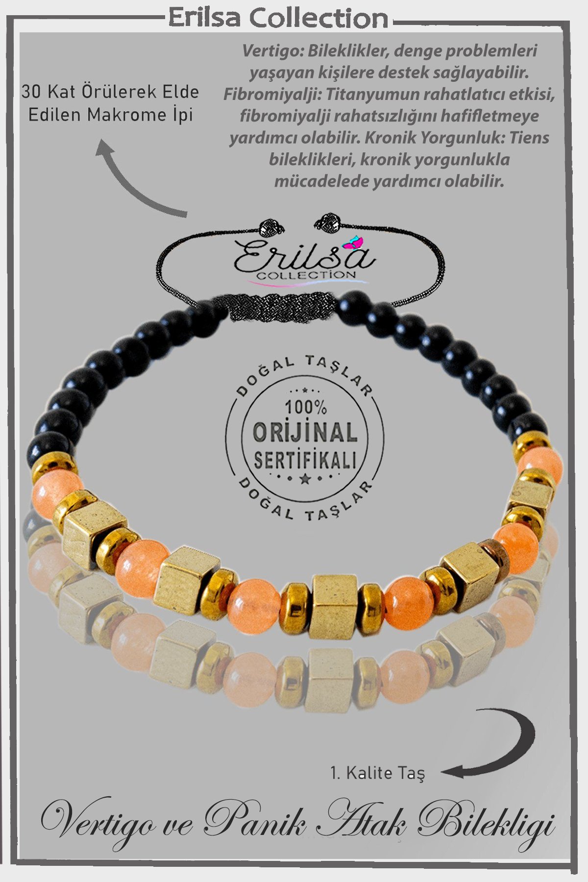 Sertifikalı Rose Hematitli Obsidyen  - Kalsit Taşı Bileklik - Ayarlamalı