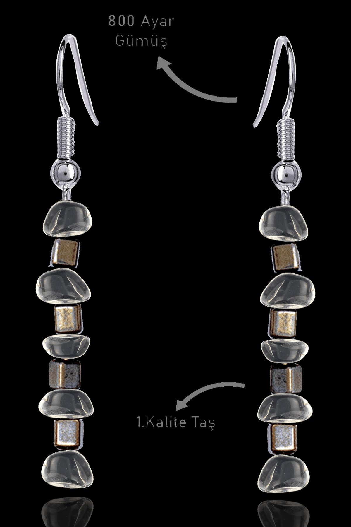 Sertifikalı Ham Kırık Taşlı Model Şeffaf Kristal Kuvars Taşı Küpe