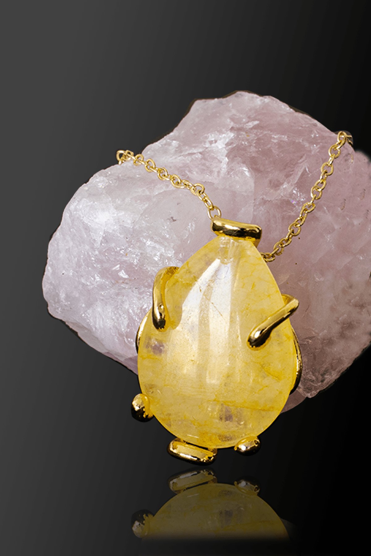 Sertifikalı AAA+ Damla Model Sitrin Taşı Kolye - Altın Renkli (Parayı Çeker)