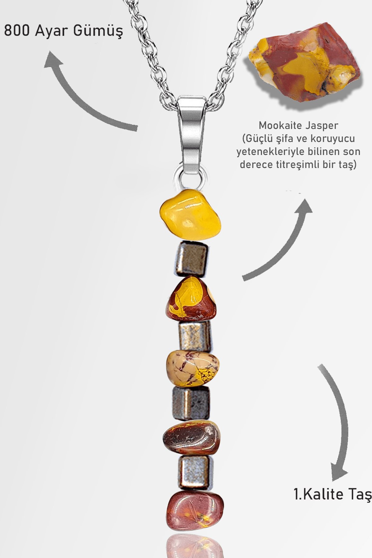 Sertifikalı AAA+ Kırık Taşlı Model Mookaite Jasper Taşı Kolye