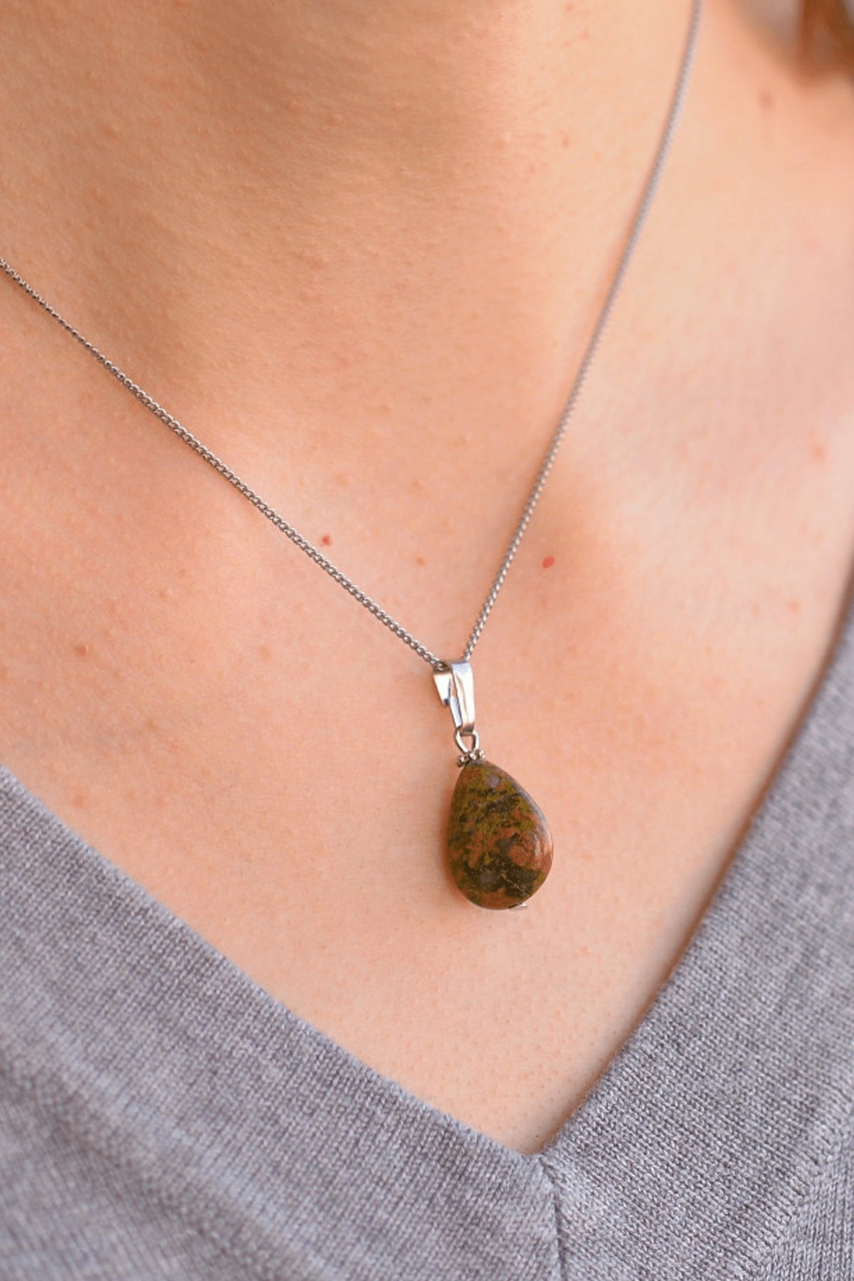 Sertifikalı Damla Model Gerçek Unakit Taşı Kolye