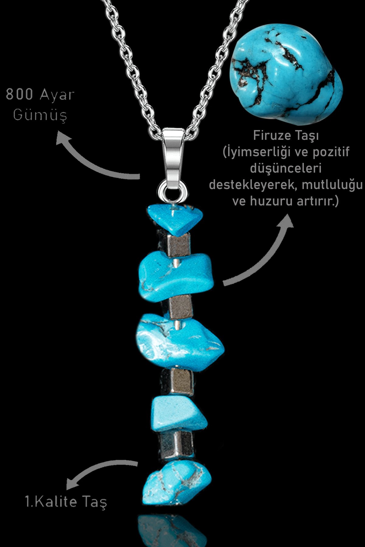 Sertifikalı Kırık Taşlı Model Firuze Taşı Kolye