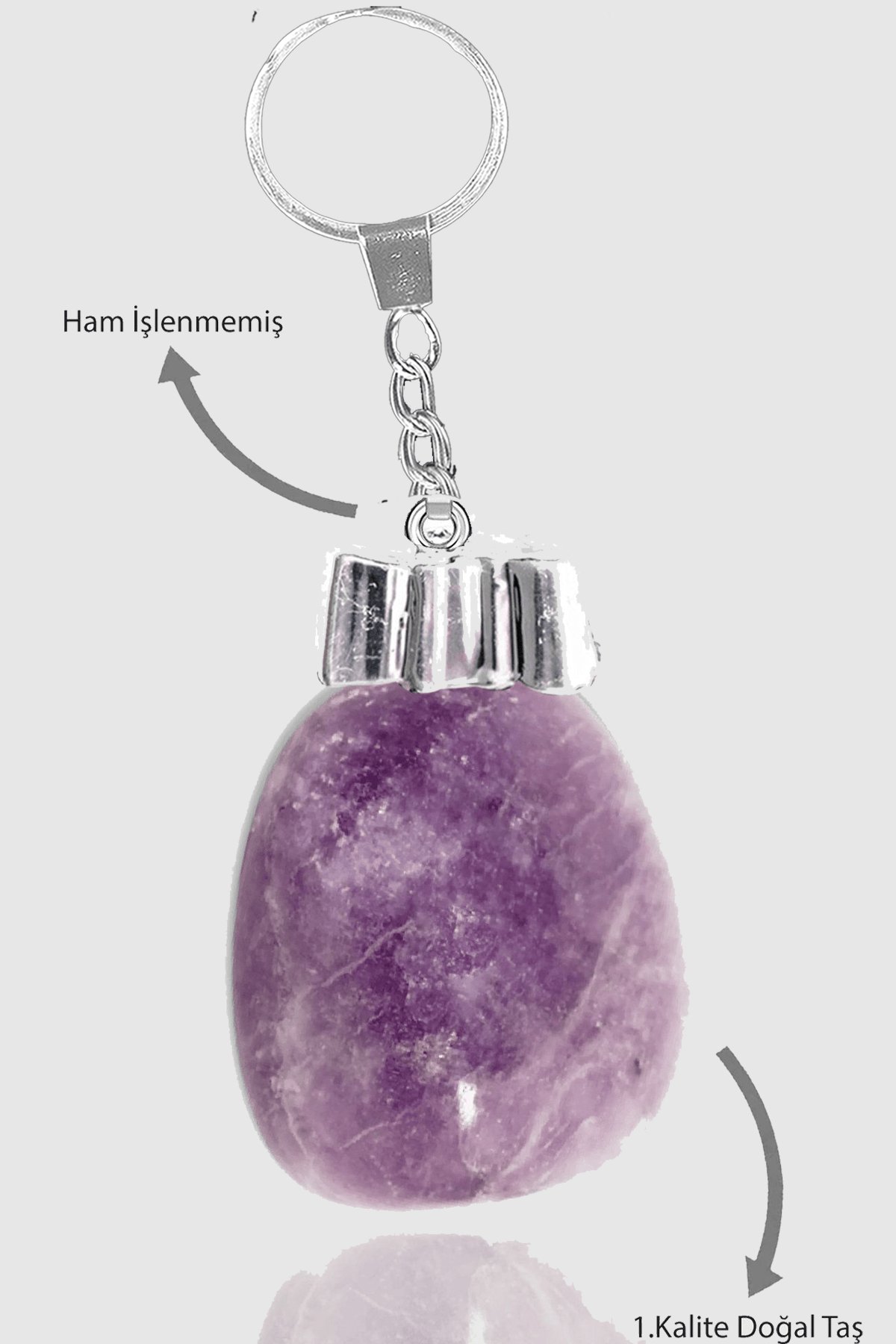 Sertifikalı Ham Model Lepidolit Taşı Doğal Taş Anahtarlık (Peygamber Taşı)