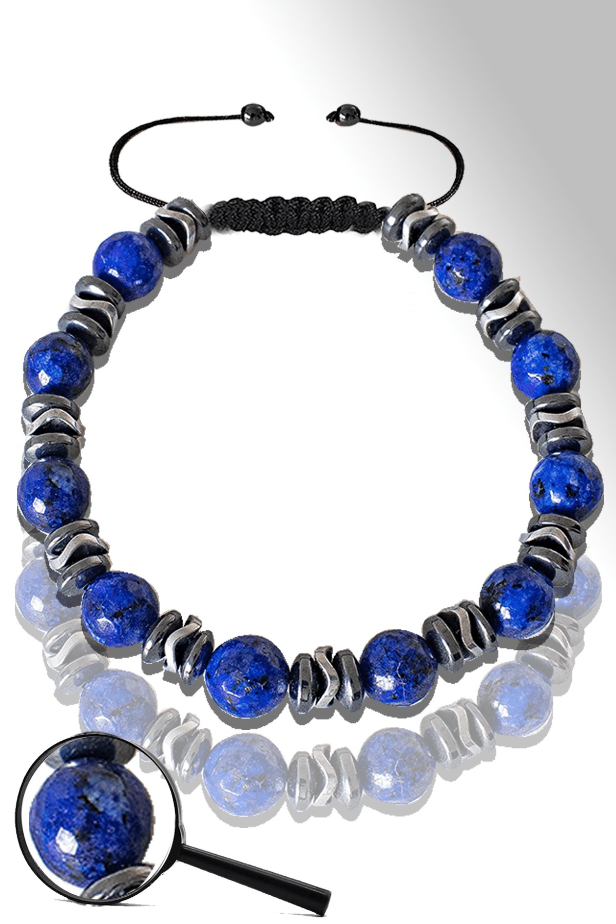 Sertifikalı Silver Hematitli Lapis Lazuli Taşı Bileklik - Ayarlamalı