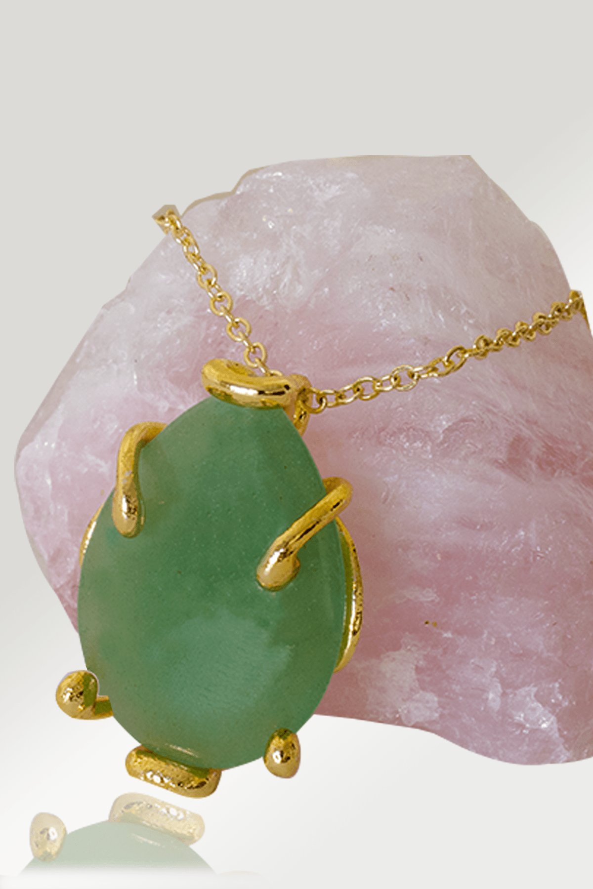 Sertifikalı AAA+ Damla Model Aventurin Taşı Kolye - Altın Renkli