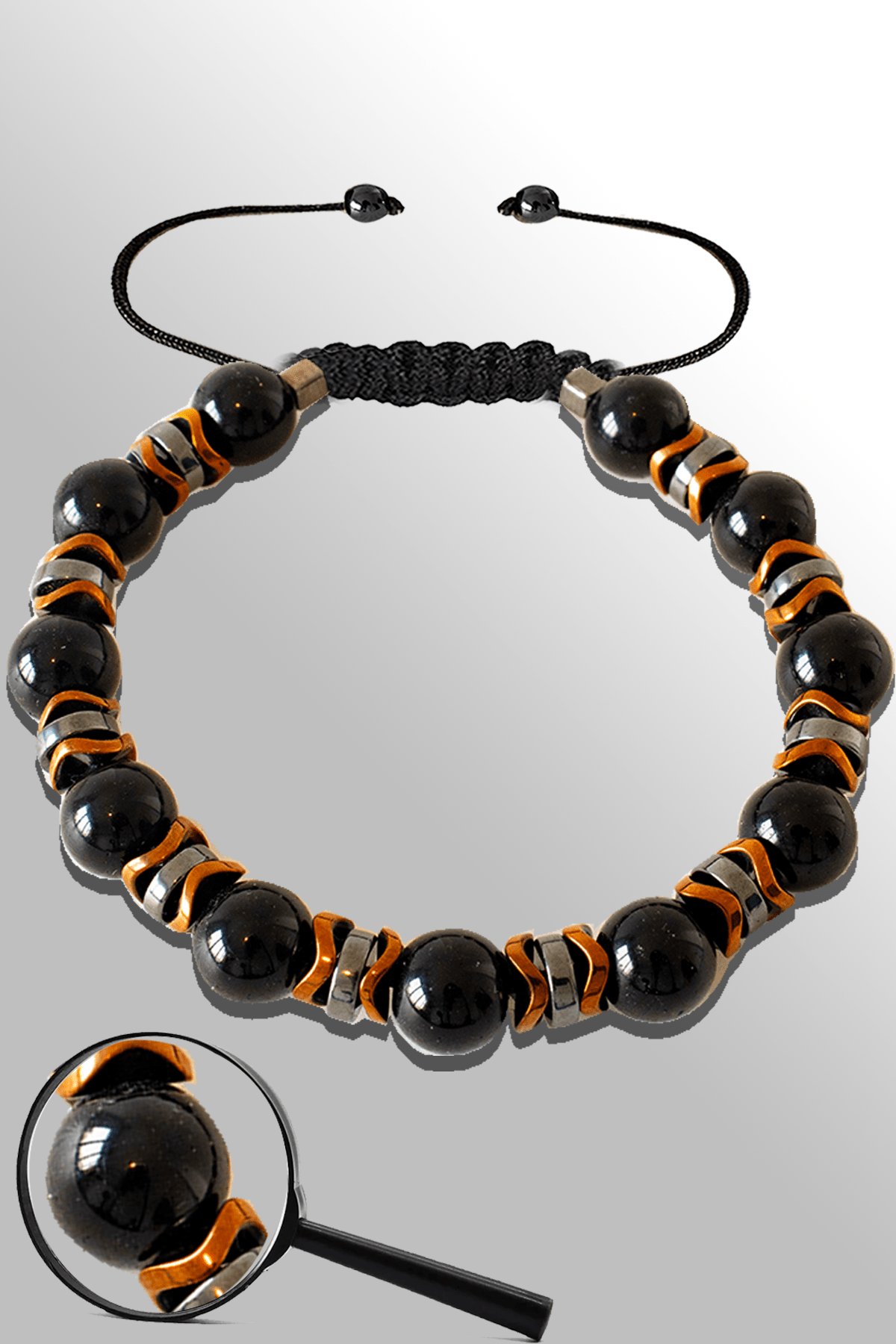 Sertifikalı Rose Hematitli 8 Mm Doğal Şungit (Shungite) Taşı Bileklik