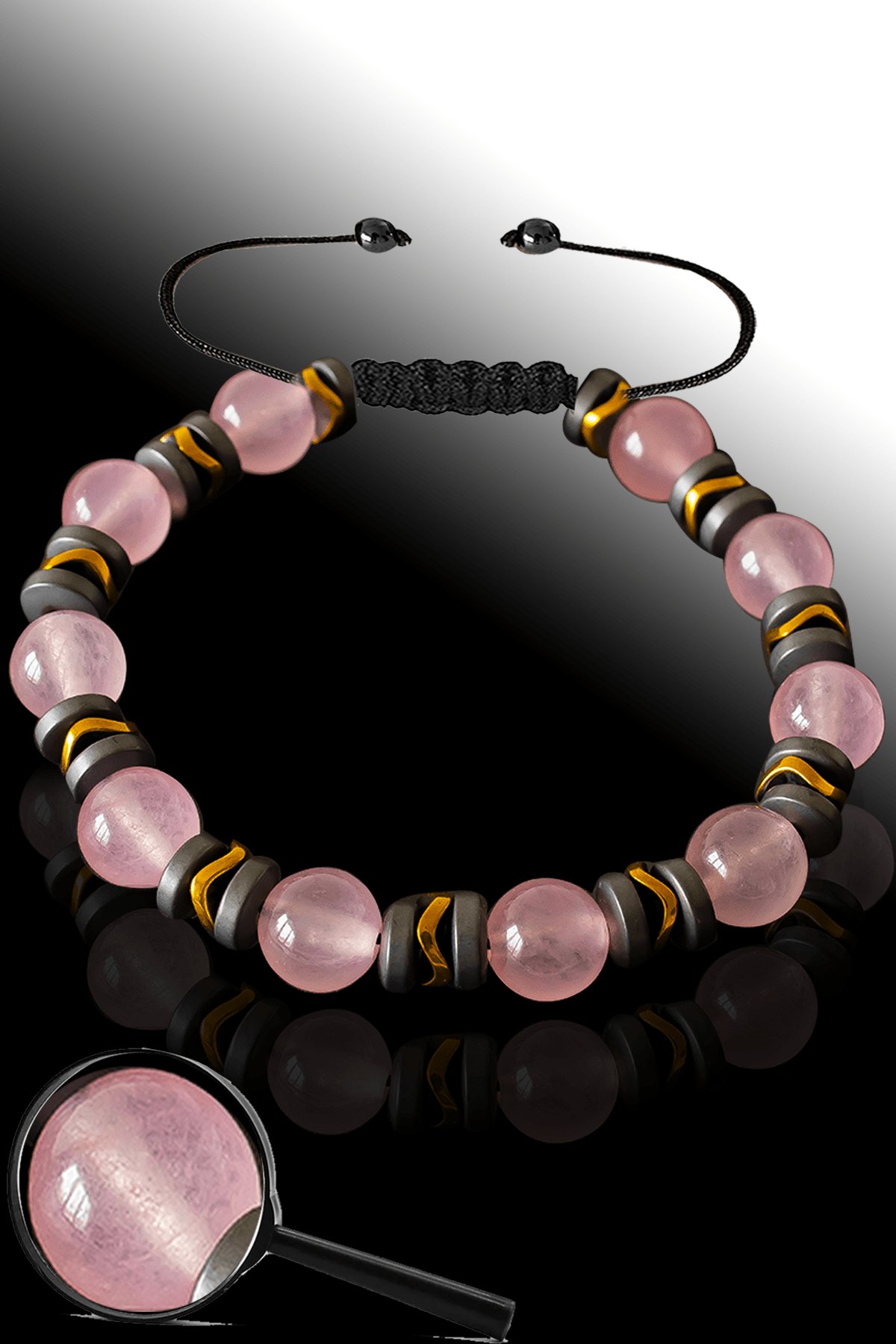 Sertifikalı Mat Rose Hematit - Pembe Kuvars Taşı Bileklik - Ayarlamalı