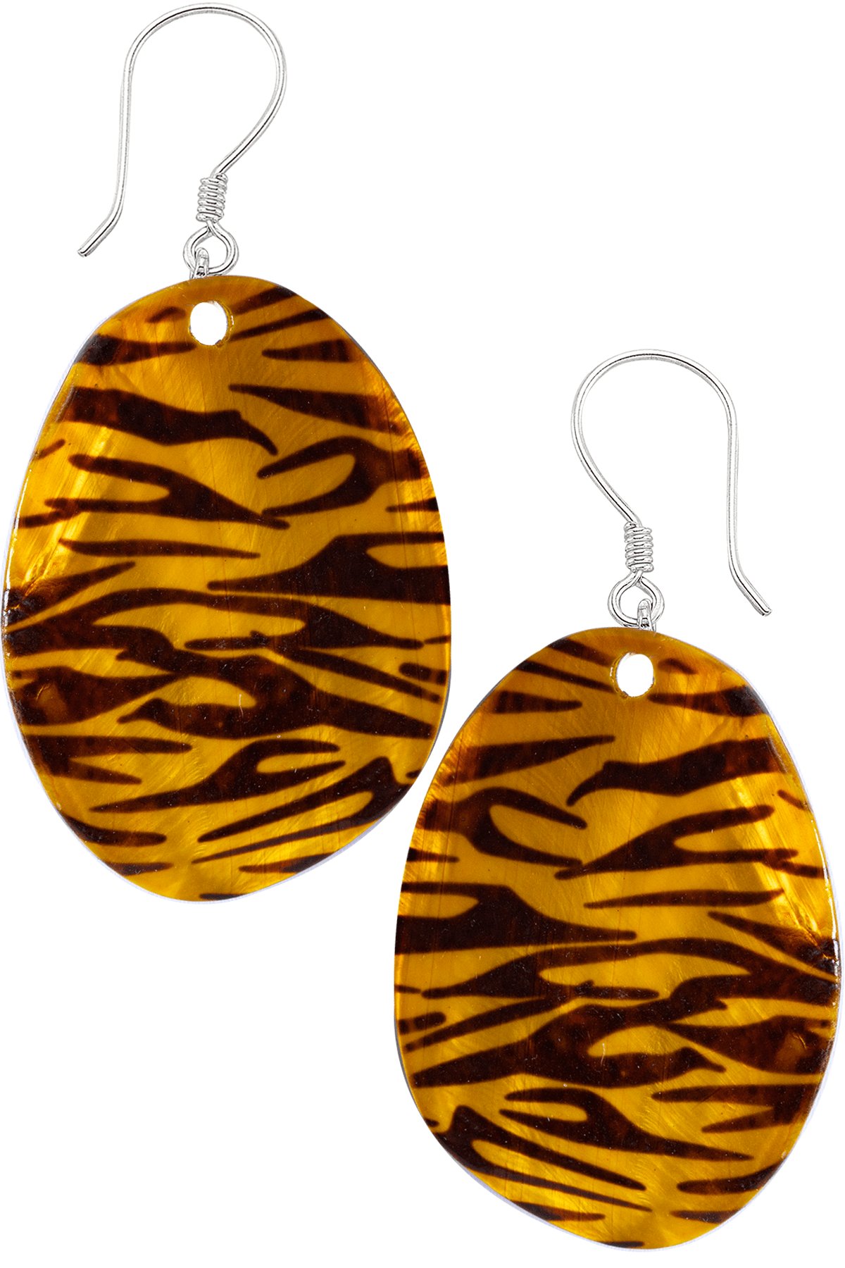 Sertifikalı Leopar Desenli Oval Turuncu Renkli Sedef Taşı Küpe