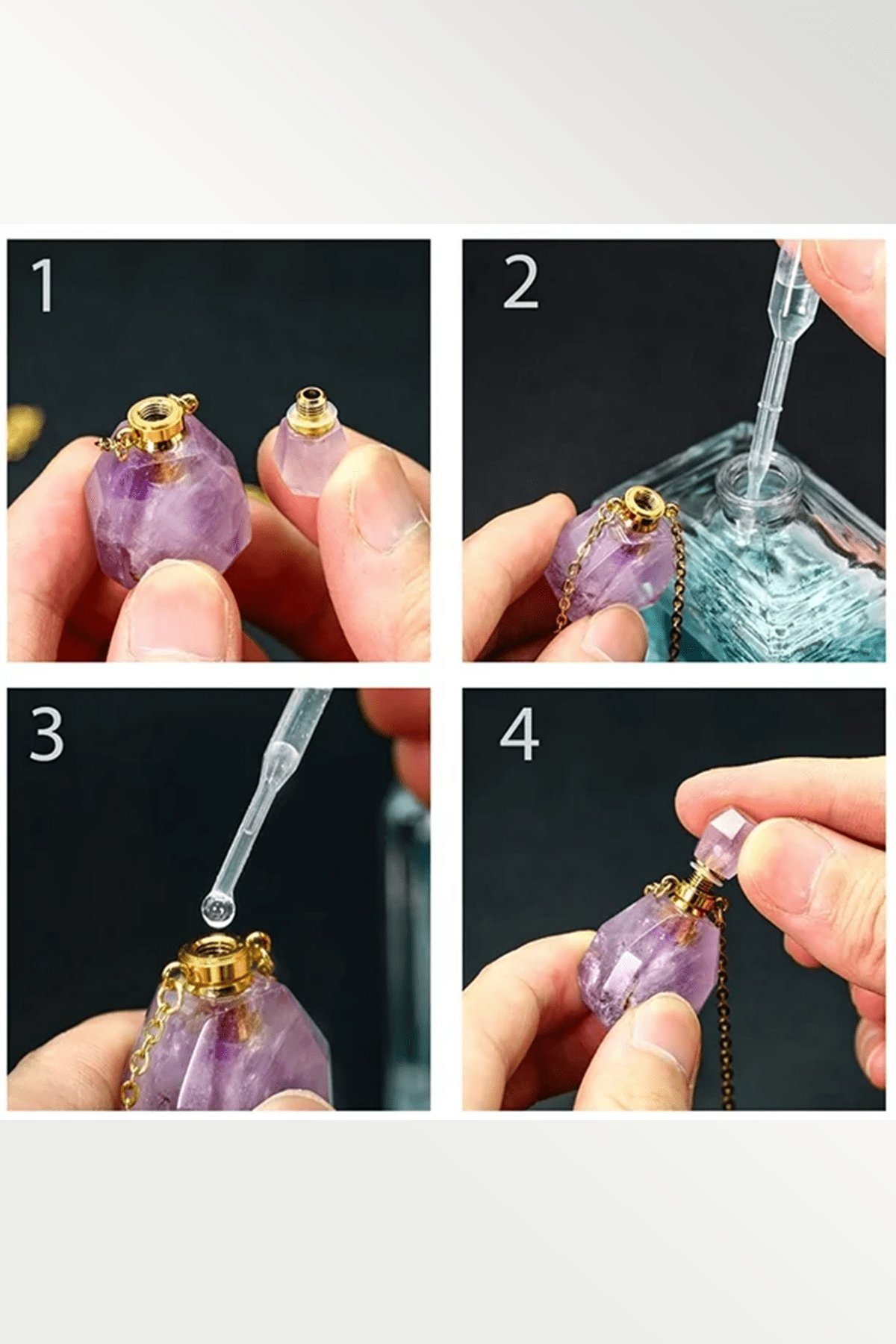 Sertifikalı Parfüm Şişe Tasarımlı Obsidyen Taşı Kolye - Gümüş Aparat