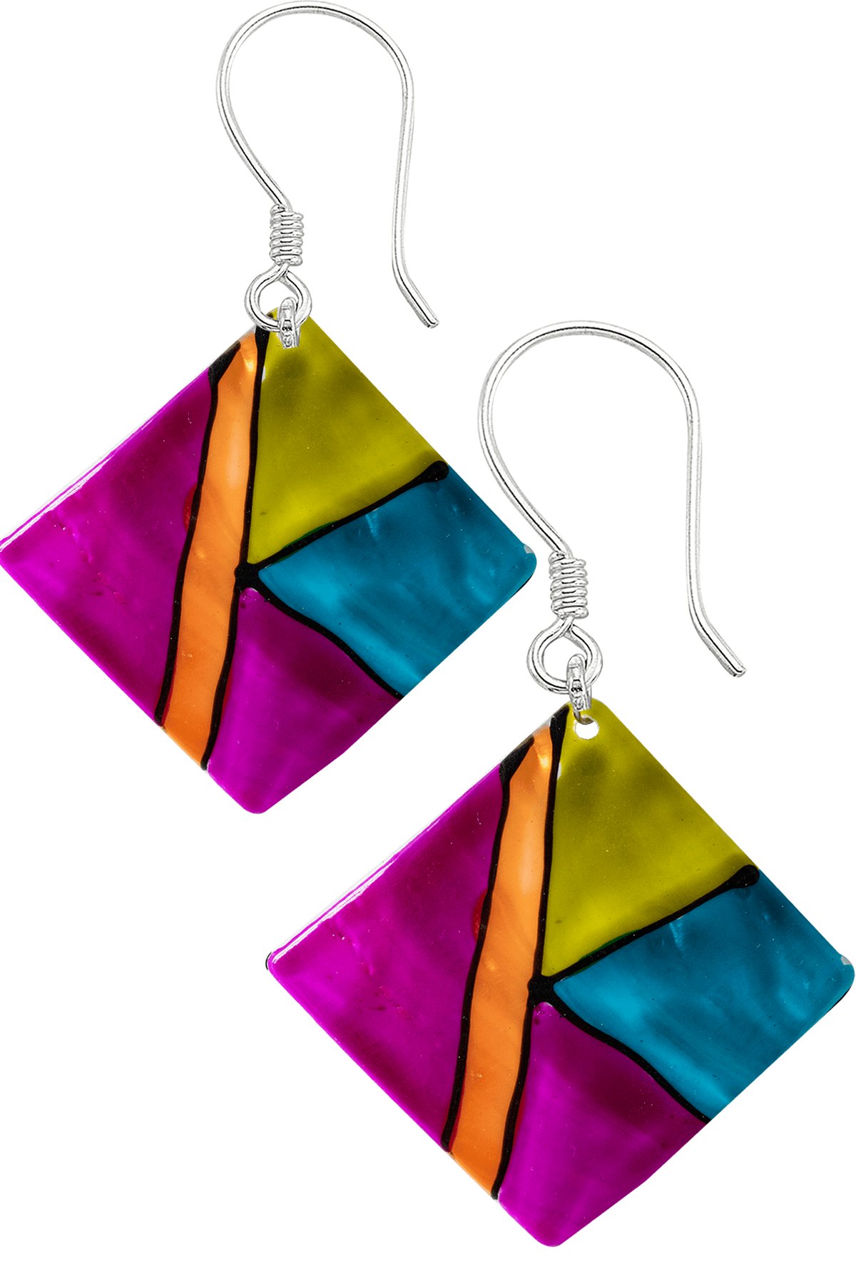 Sertifikalı El İşciliği Dörtgen Renkli Sedef Taşı Küpe