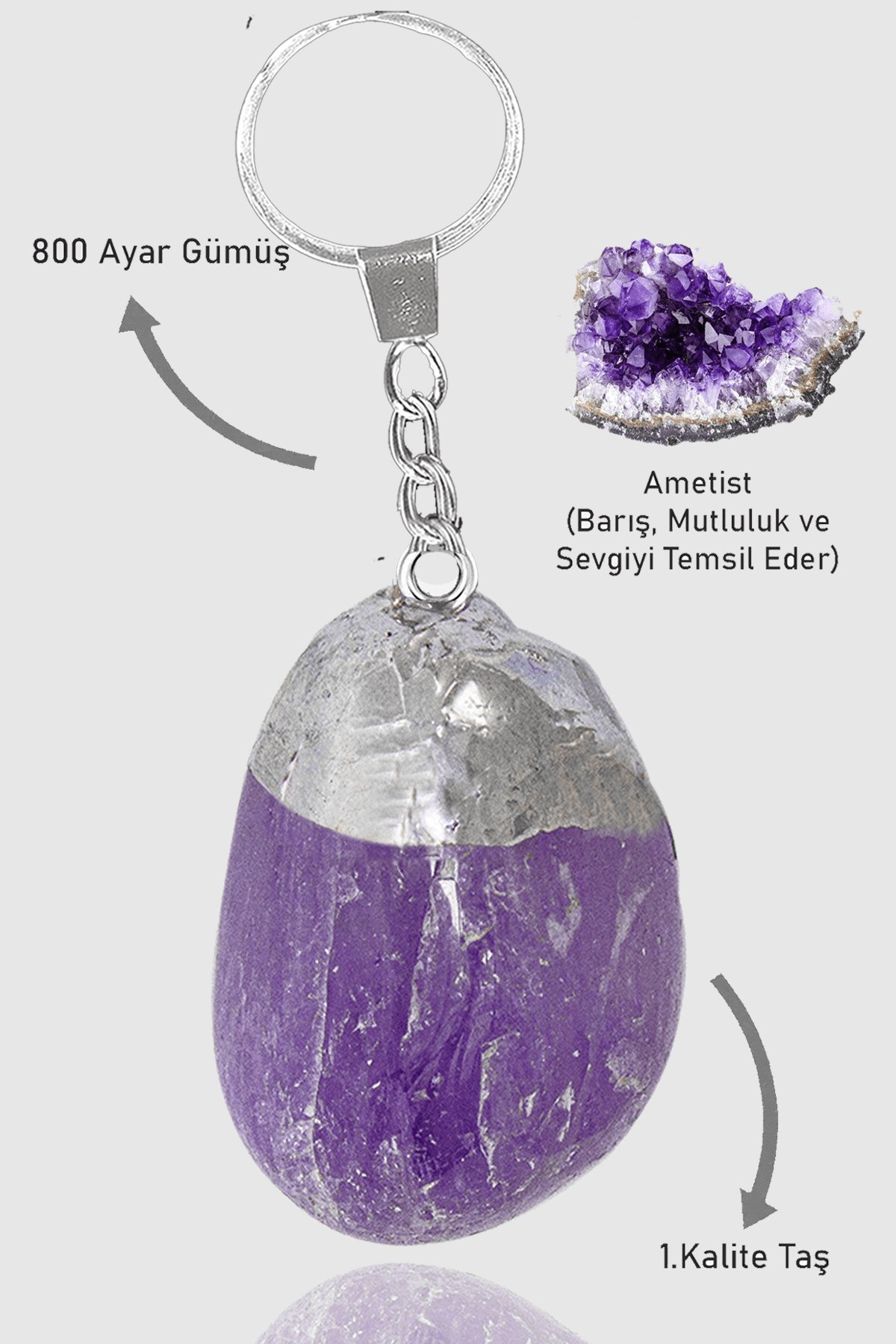Sertifikalı Ham Model Ametist Taşı Doğal Taş Anahtarlık