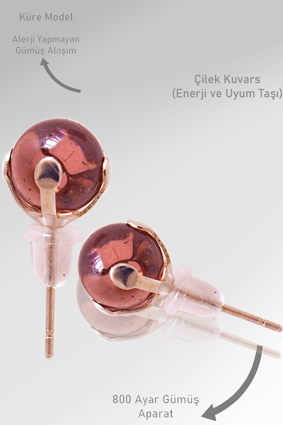 Sertifikalı Gerçek Çilek Kuvars Taşı Nokta Doğal Taş Küpe