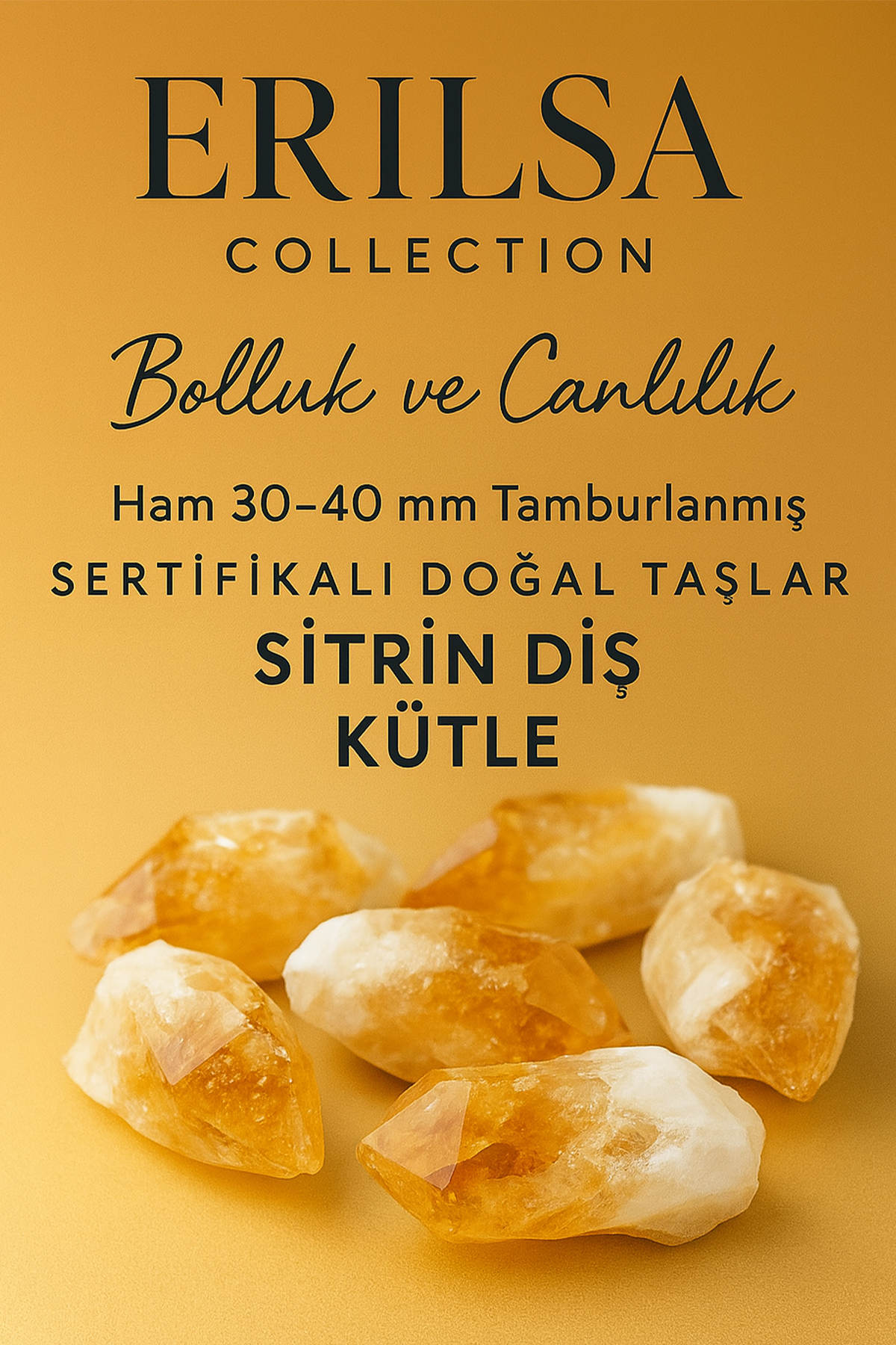 Sertifikalı Doğal Sitrin Diş Kütle 30-40 mm – Bolluk ve Canlılık Taşı