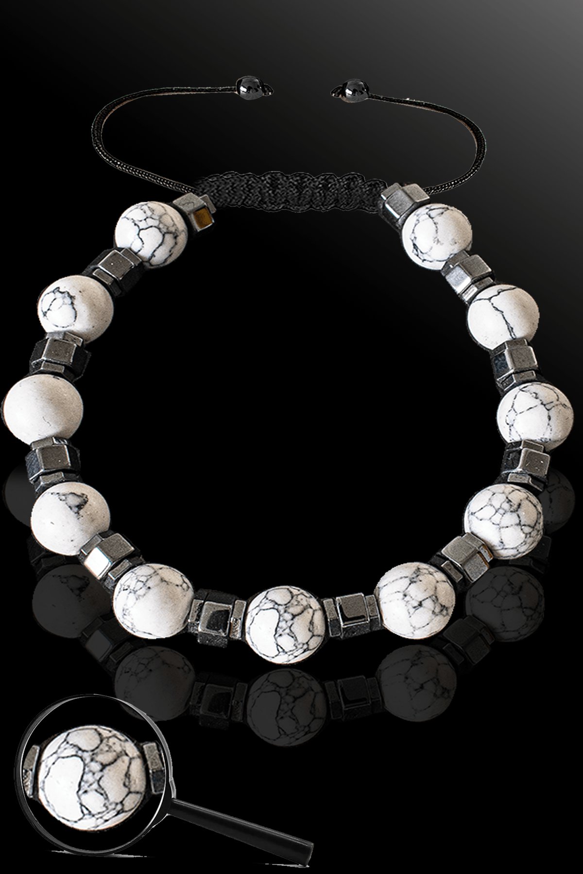 Sertifikalı Silver Hematitli 8 Mm Doğal Havlit Taşı Bileklik - Ayarlamalı