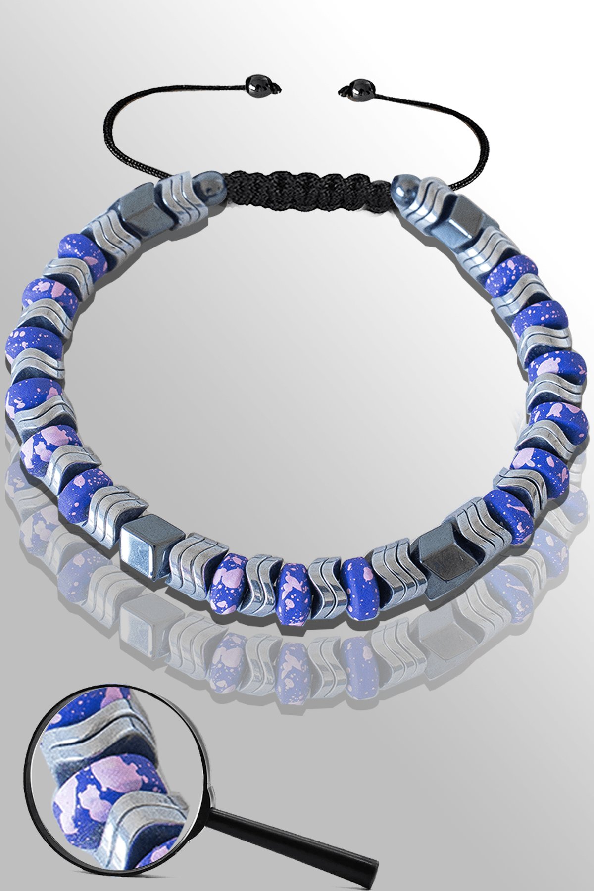 Sertifikalı Rose Renk Çavuş Model Mor Karlı Hematit Taşı Bileklik