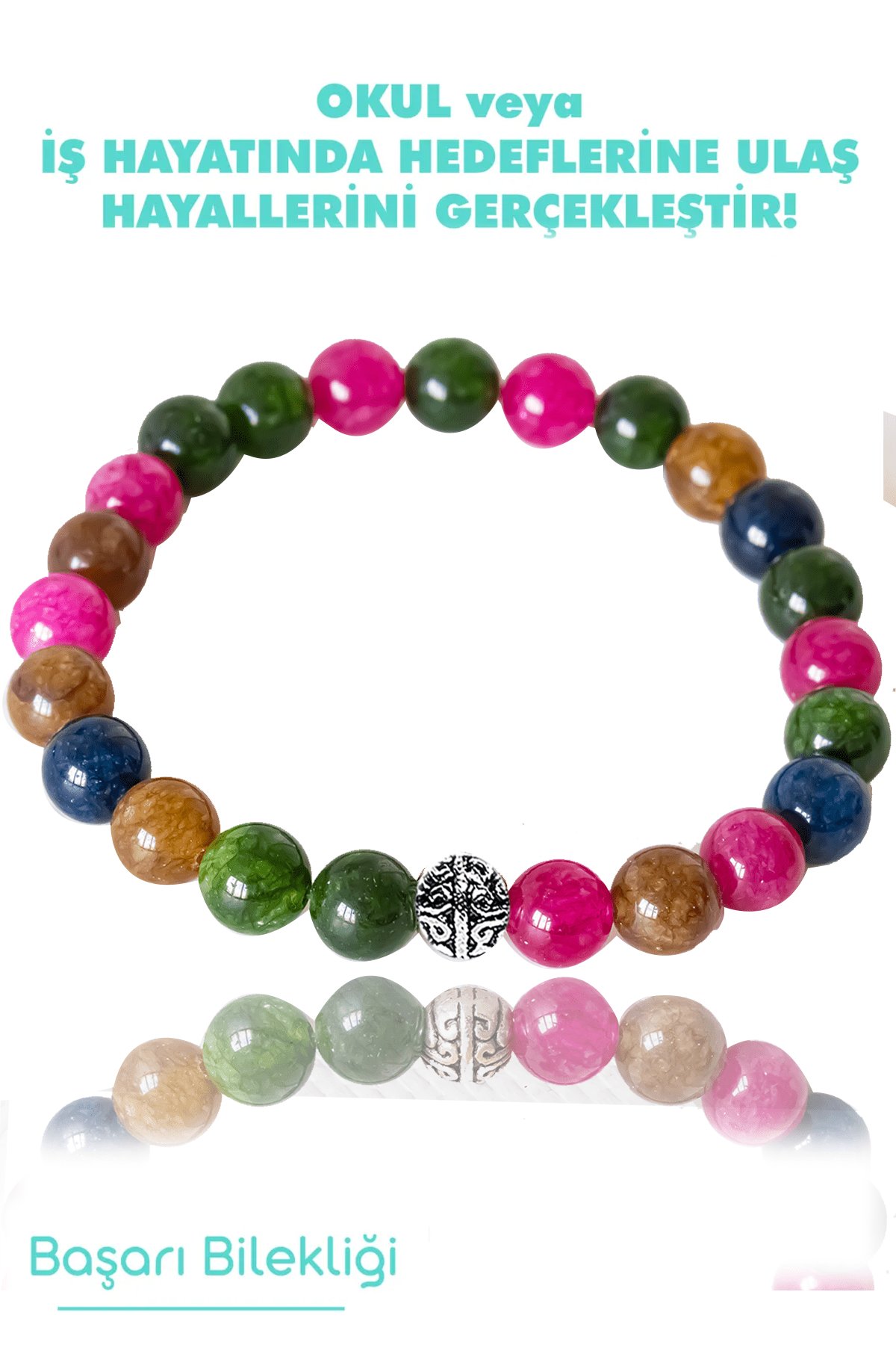 Sertifikalı Doğal Taş Kız Öğrenci Başarı Bilekliği (Yeşim, Çilek Kuvars, Lapis, Güneş Taşı)