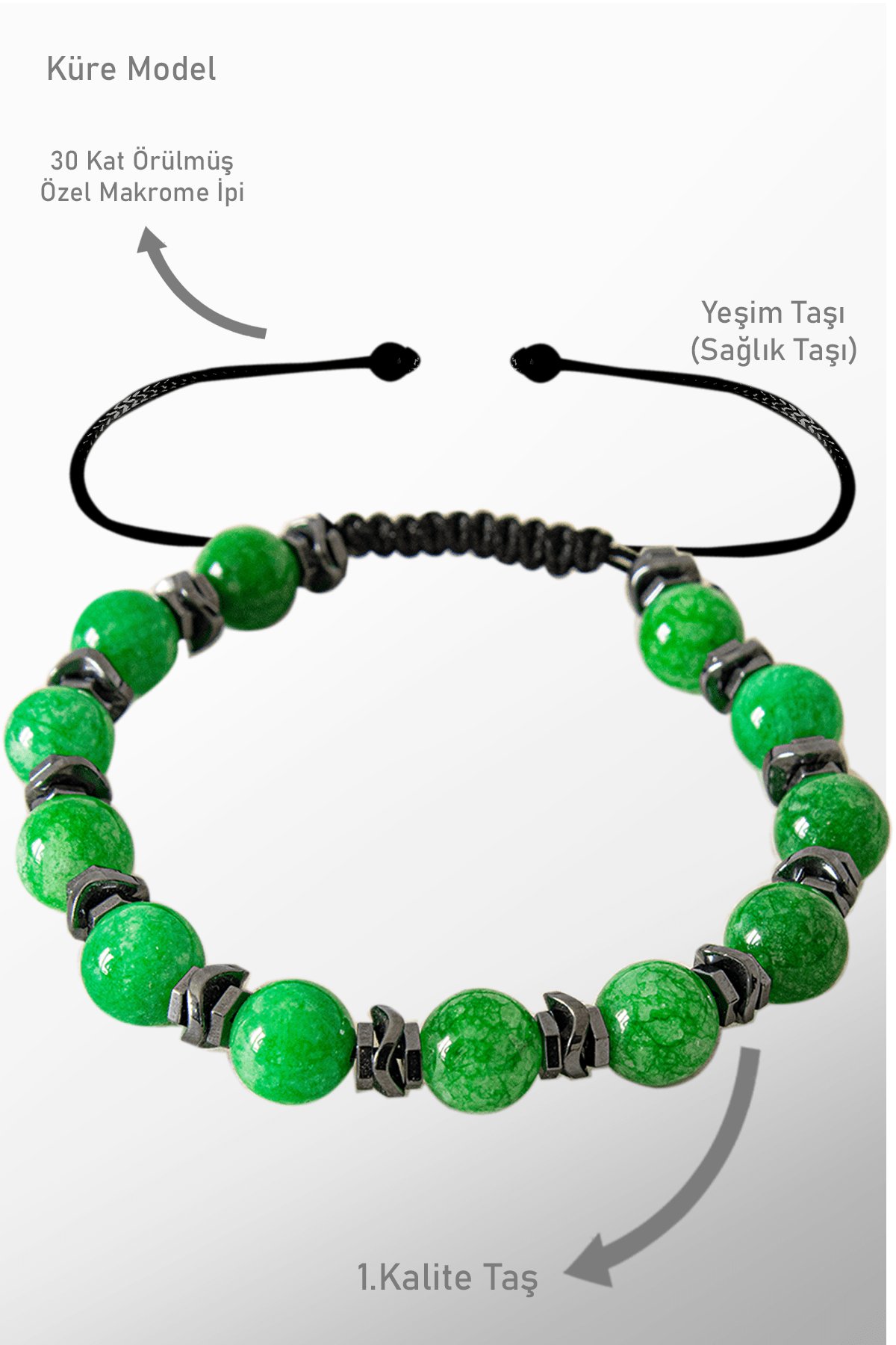 Sertifikalı Gerçek Hematit - Yeşim Taşı Bileklik - Ayarlamalı