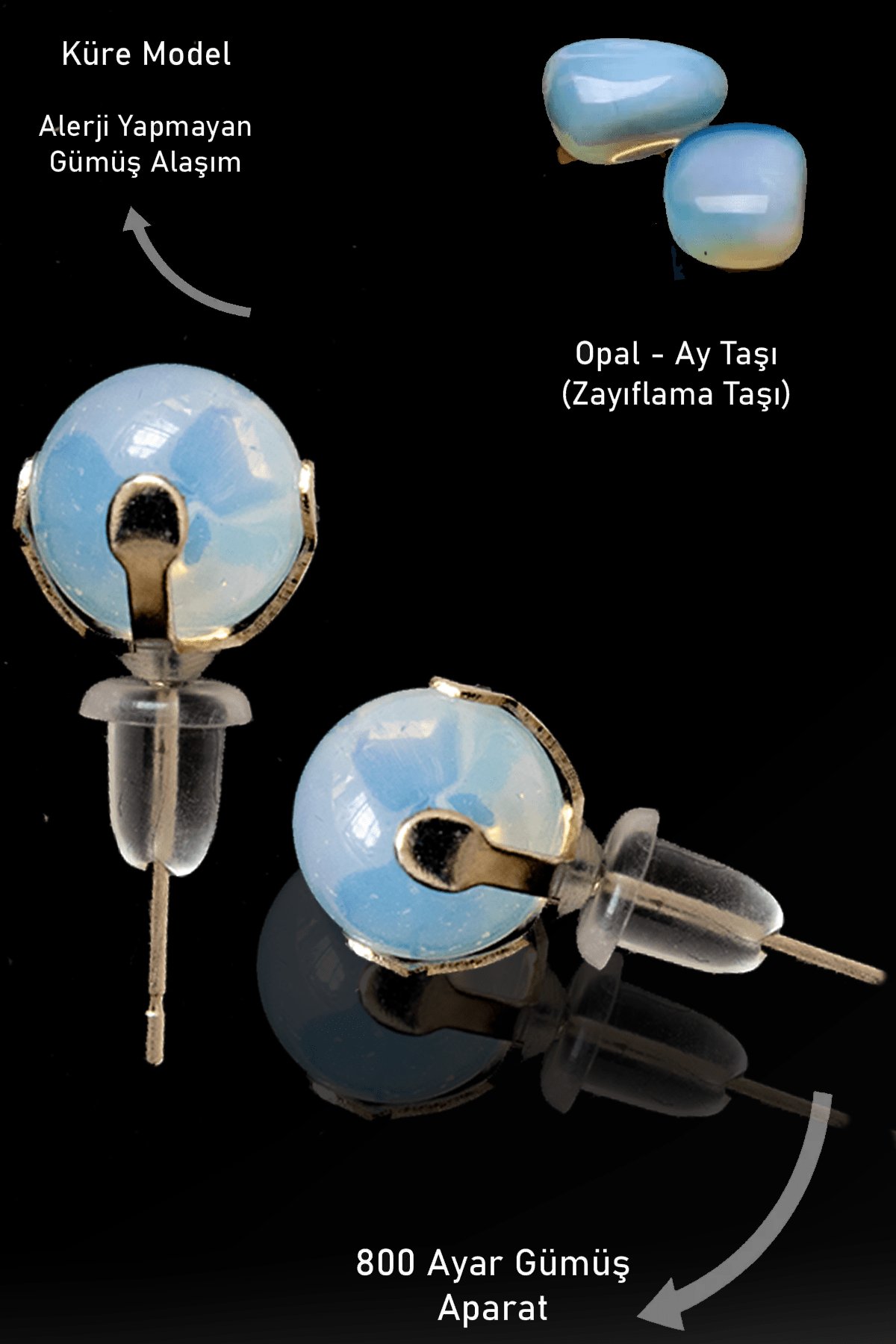 Sertifikalı Gerçek Opal Taşı Nokta Doğal Taş Küpe