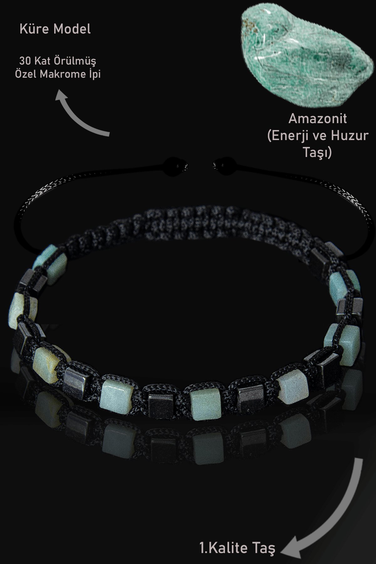 Sertifikalı Küp Model Terahertz - Amazonit Taşı Bileklik - Ayarlamalı