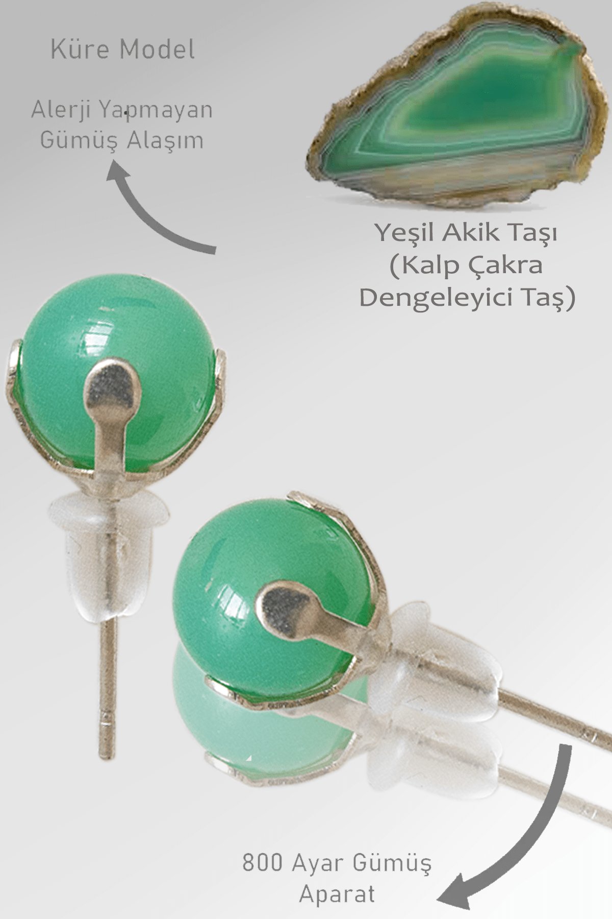 Sertifikalı Doğal Yeşil Akik Taşı Nokta Doğal Taş Küpe