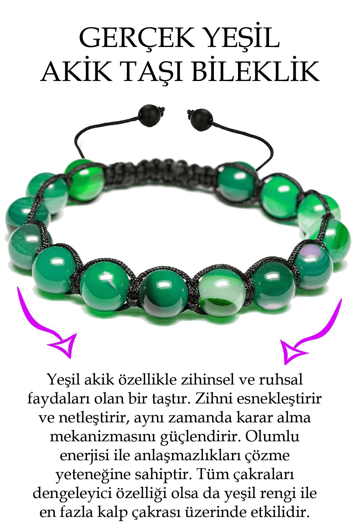 Sertifikalı Su Yeşili Akik Taşı Bileklik - Makrome