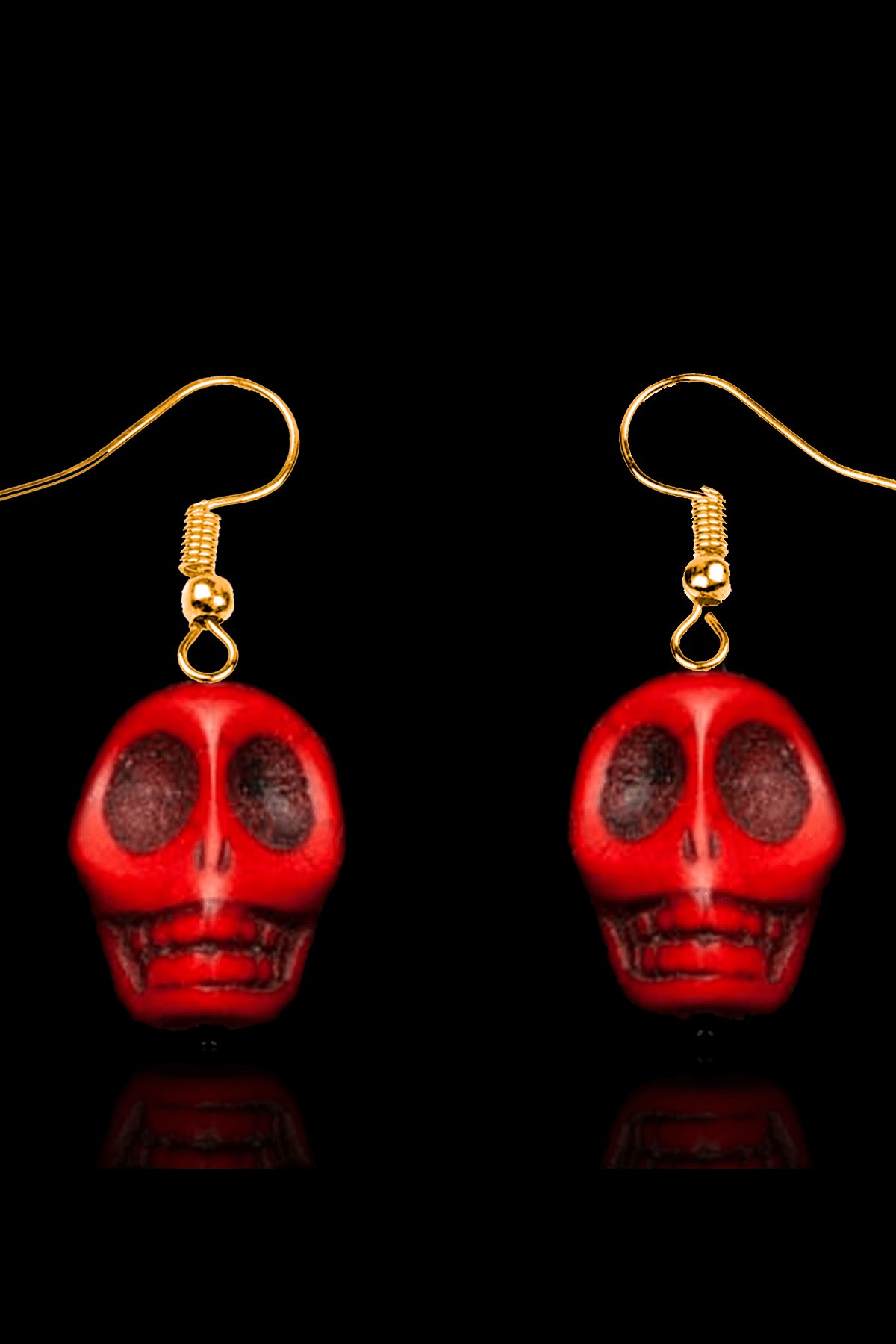 Sertifikalı Kuru Kafa Model Gerçek Kırmızı Havlit Taşı Küpe - 24k Altın Kaplama