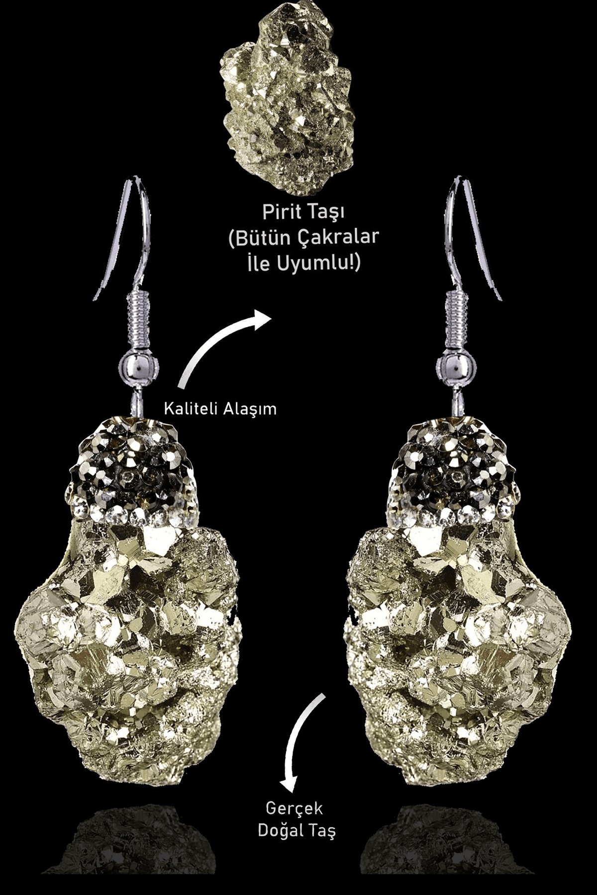 Sertifikalı Zirkon Taşlı Model Ham İşlenmemiş Pirit Taşı Küpe