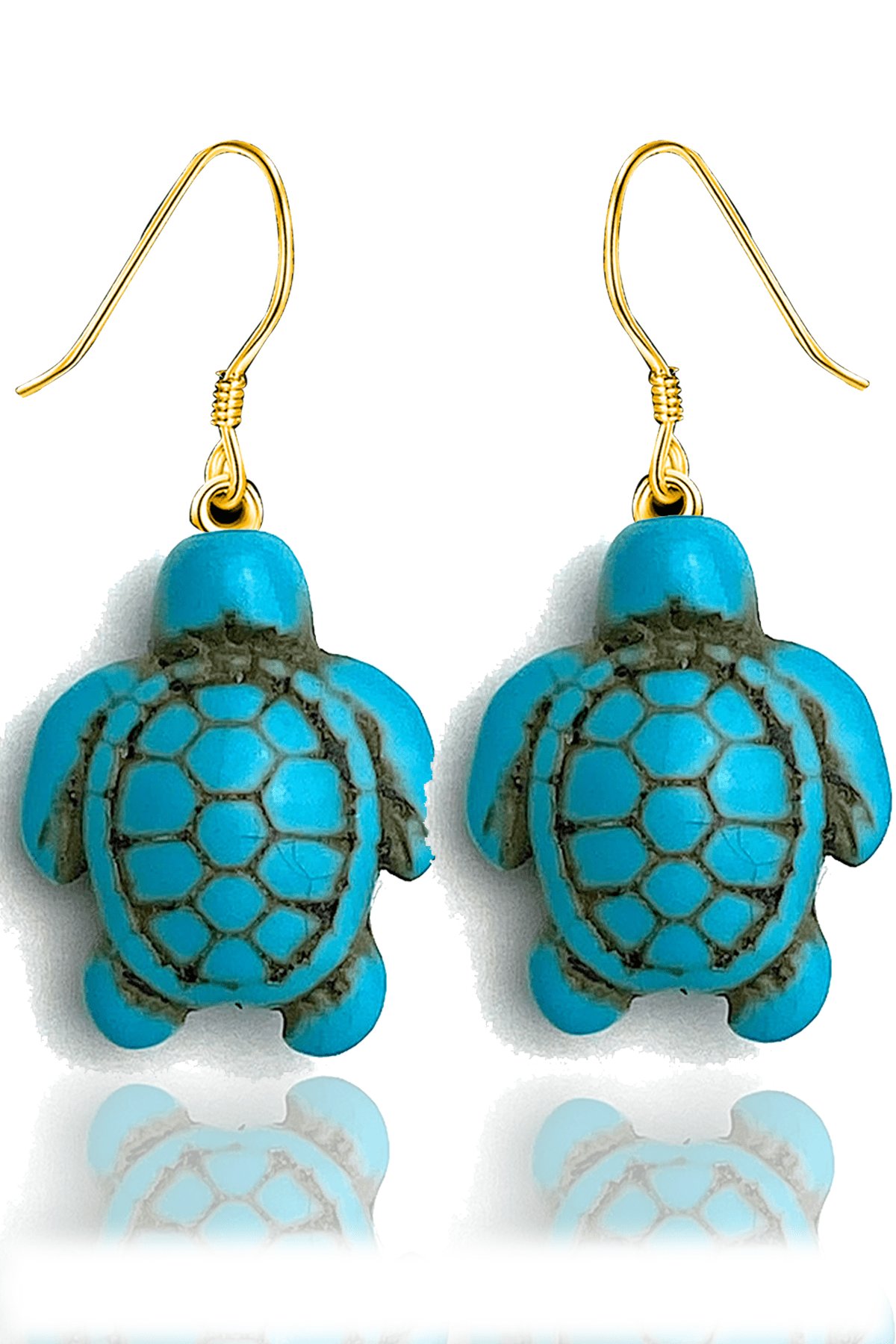 Sertifikalı Gold Kaplumbağa Model Gerçek Firuze Taşı Küpe (Turkuaz Taşı)