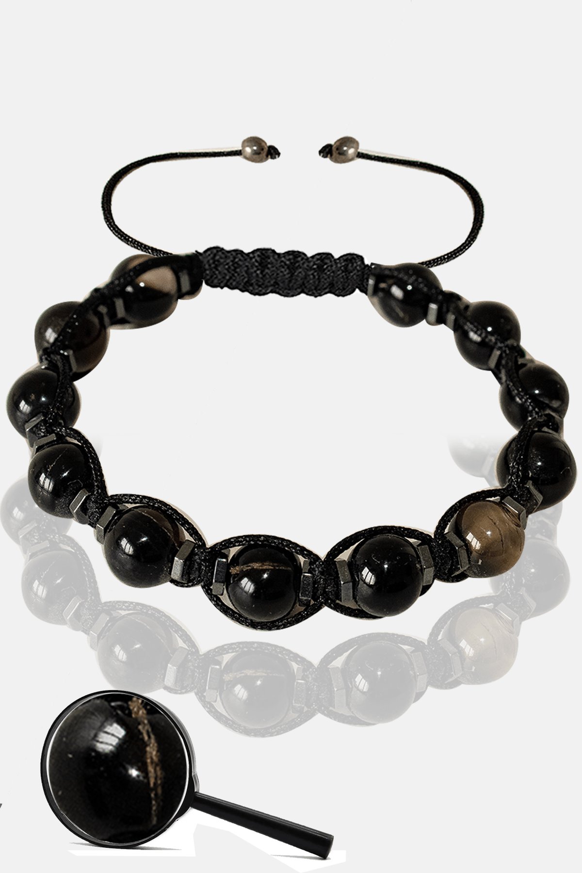 Sertifikalı Siyah Göz Akik Taşı Bileklik - Makrome