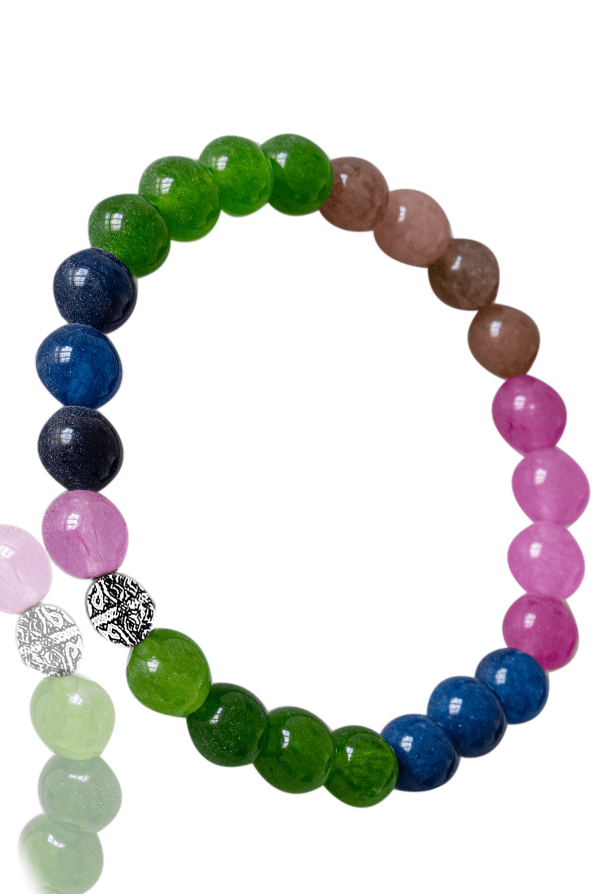 Sertifikalı Gümüş Gerçek İştah Kesici Zayıflama Bilekliği - Gül Kuvars, Yeşim, Akik, Güneş Taşı