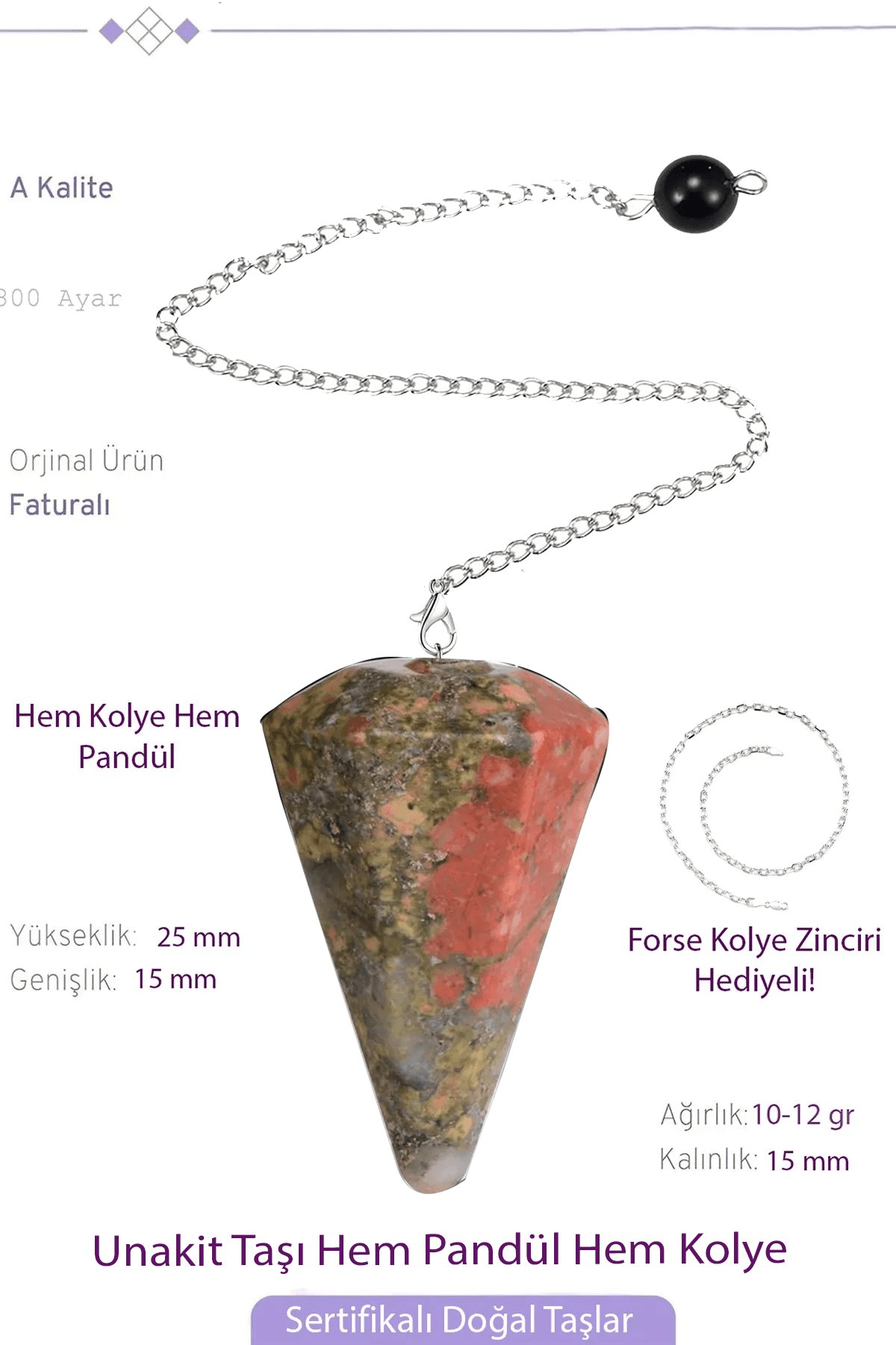 Sertifikalı Unakit Taşı Pandül Sarkaç Hem Pandül - Hem Kolye