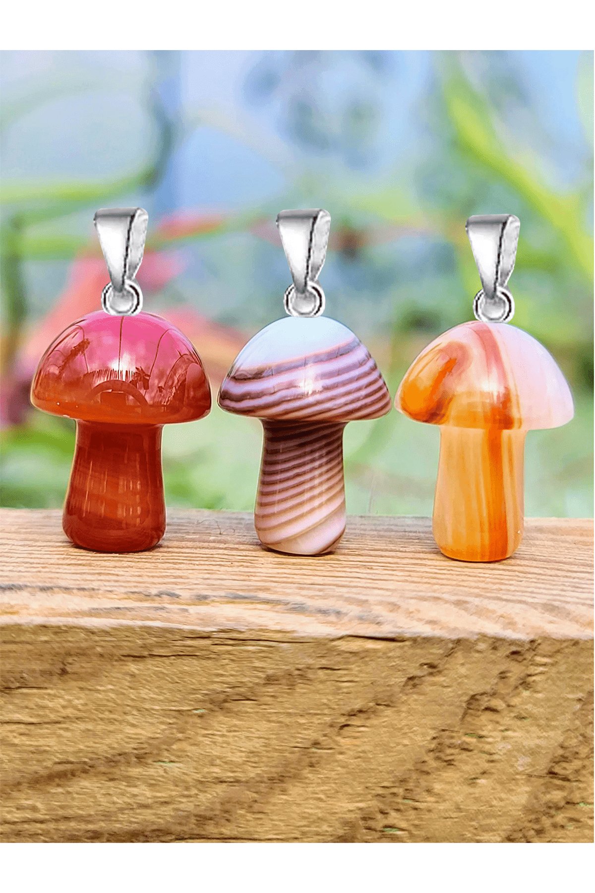 Sertifikalı Mantar Model Karnelyan Akik Taşı Kolye - Gümüş Aparatlı