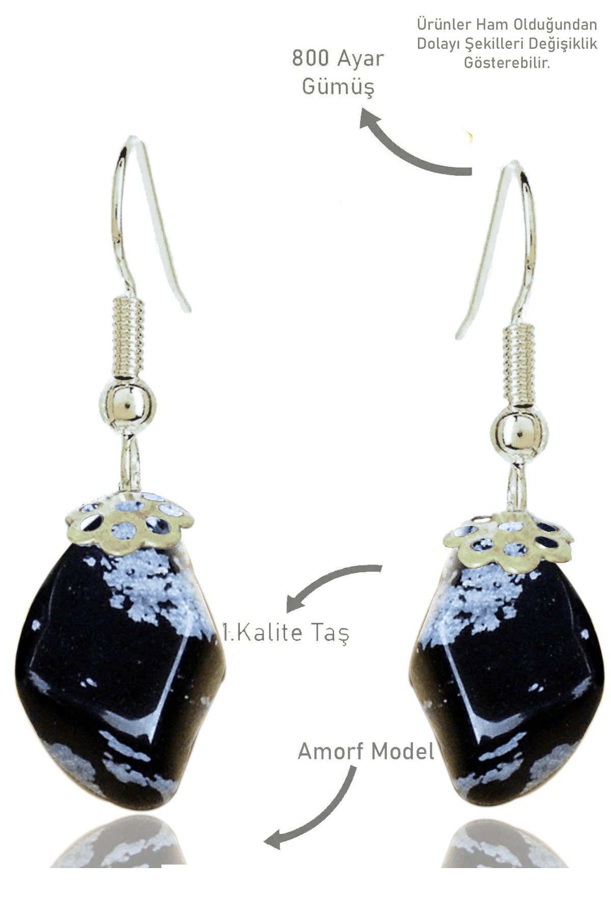 Sertifikalı Amorf Model Karlı Obsidyen Taşı Küpe